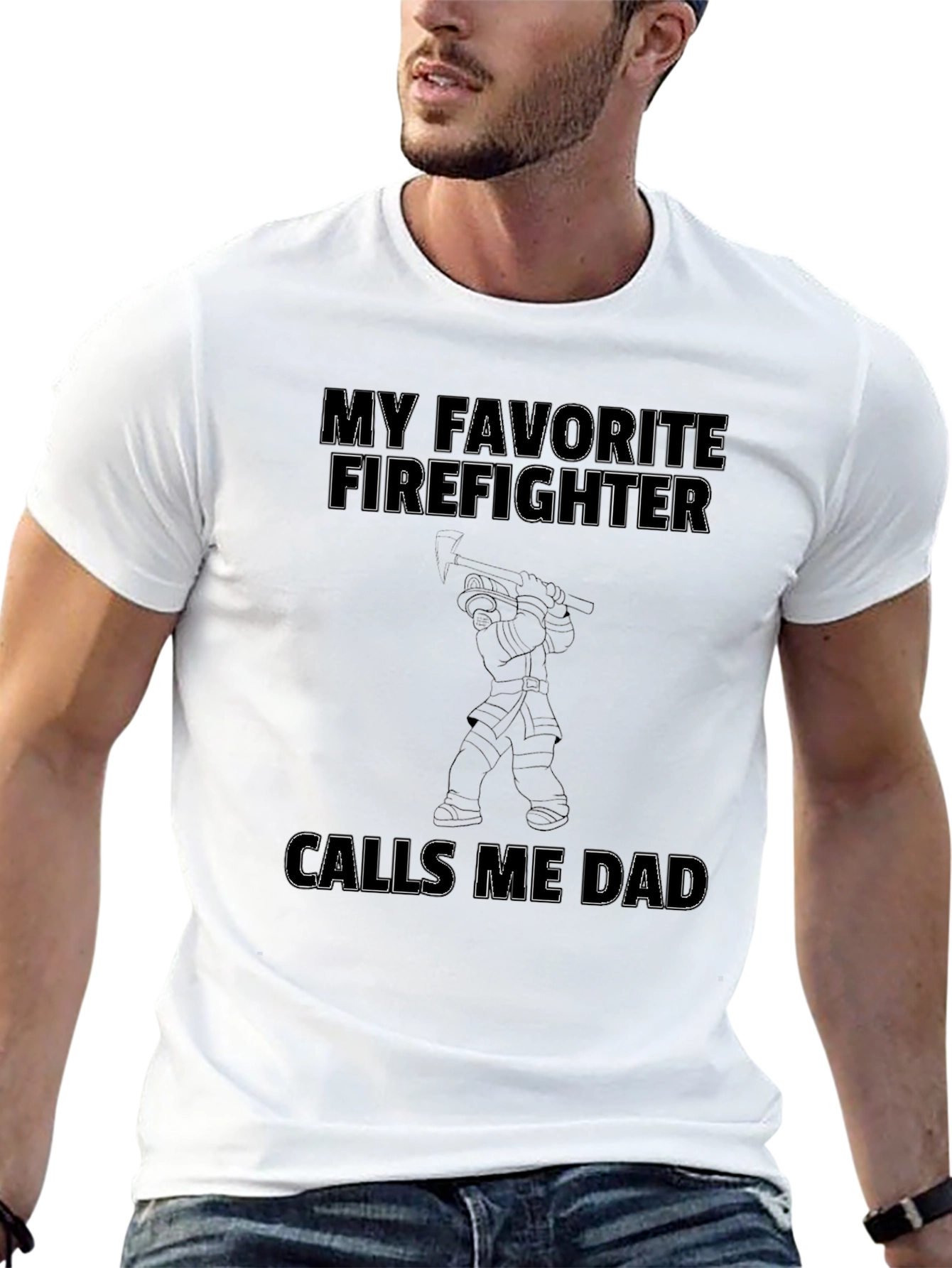 Black Firefighter Dad Graphic Tee - Black Cotton T-Shirt view 13