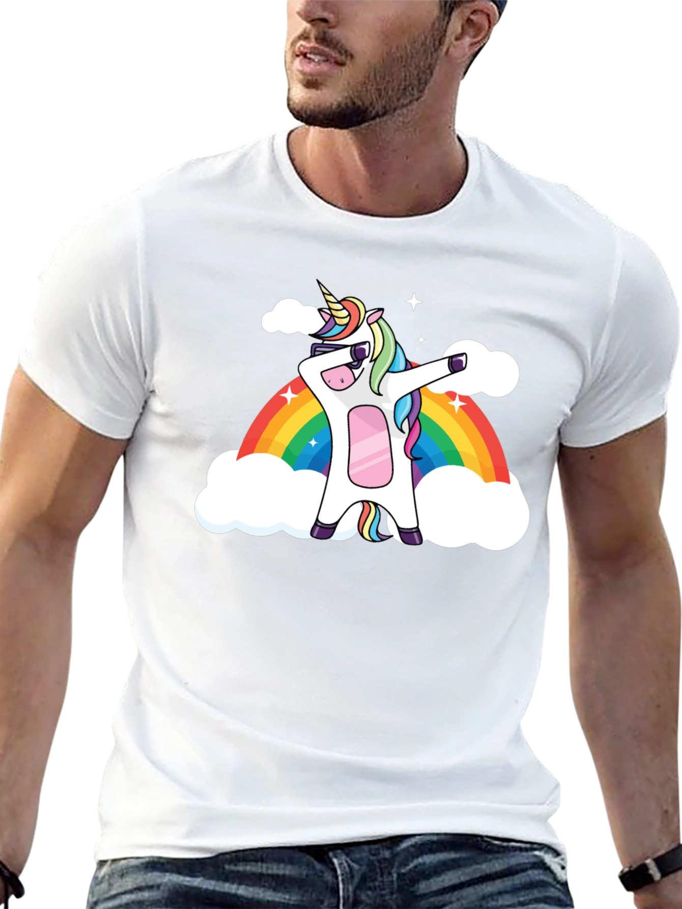 Black Unicorn Dab Rainbow Graphic T-Shirt view 13