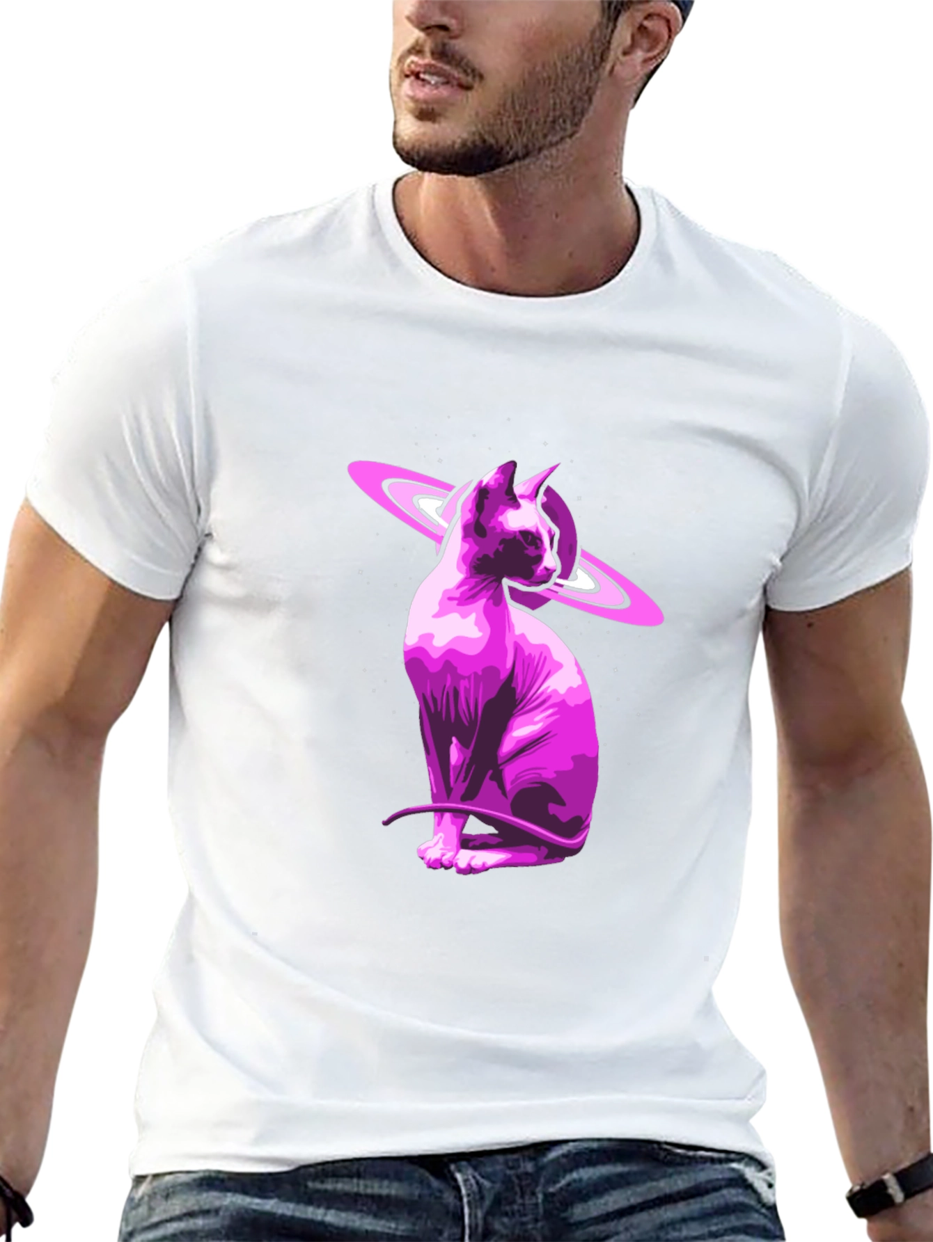 Black Cosmic Sphynx Cat Graphic Tee - Black view 13