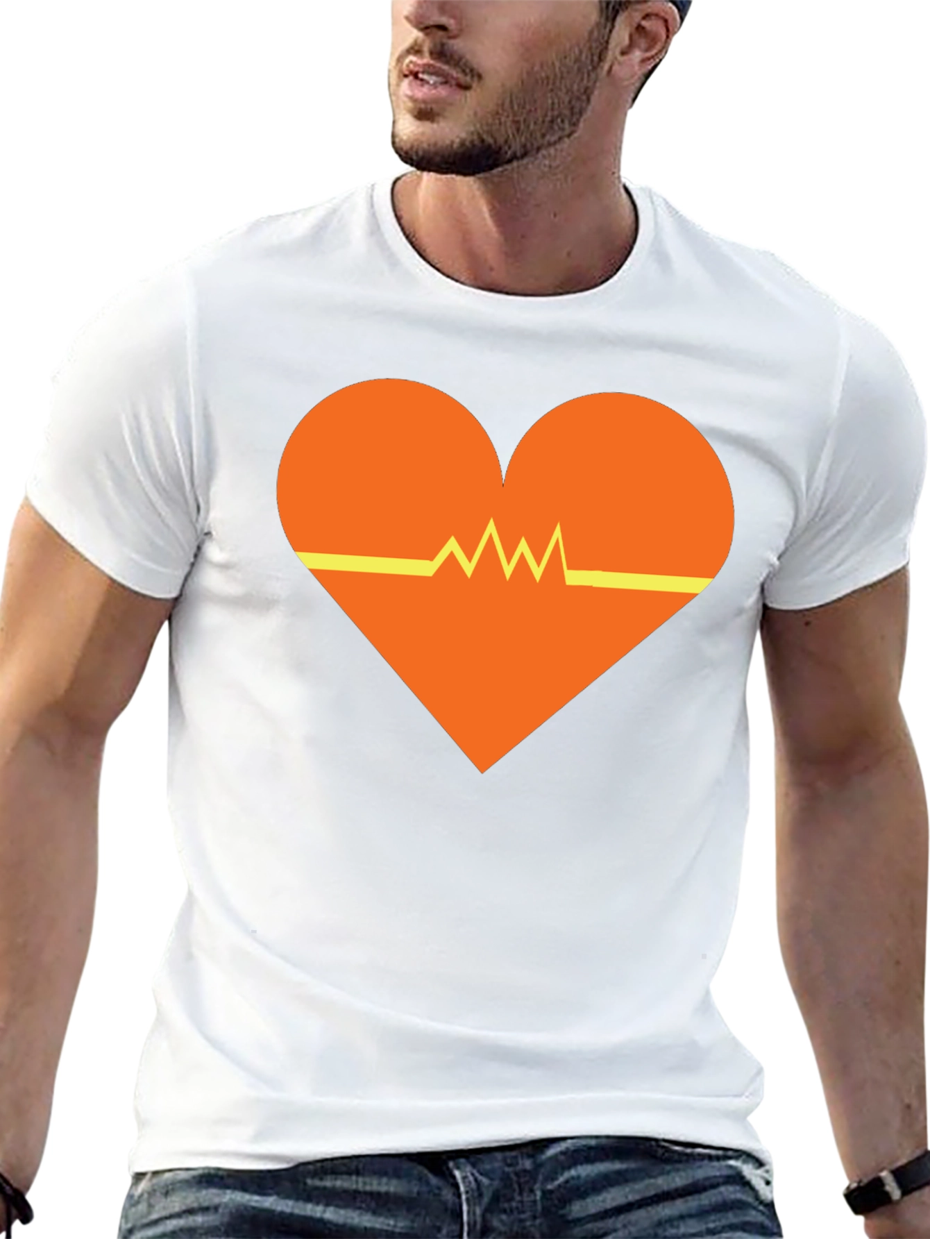 Black Heartbeat Heart Graphic Tee - Black Unisex T-Shirt view 13