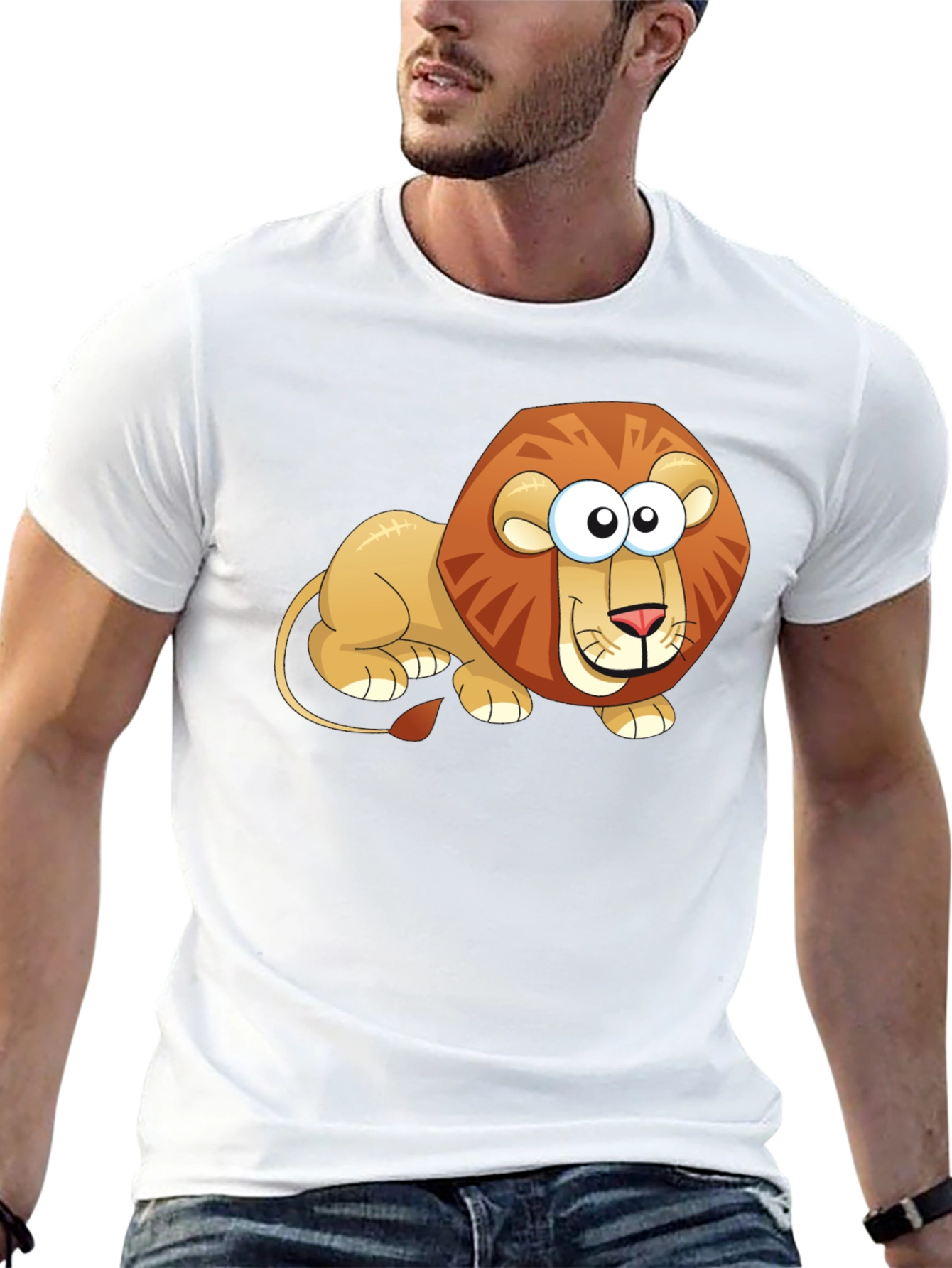 Black Cartoon Lion Graphic T-Shirt - Casual Black Tee view 13