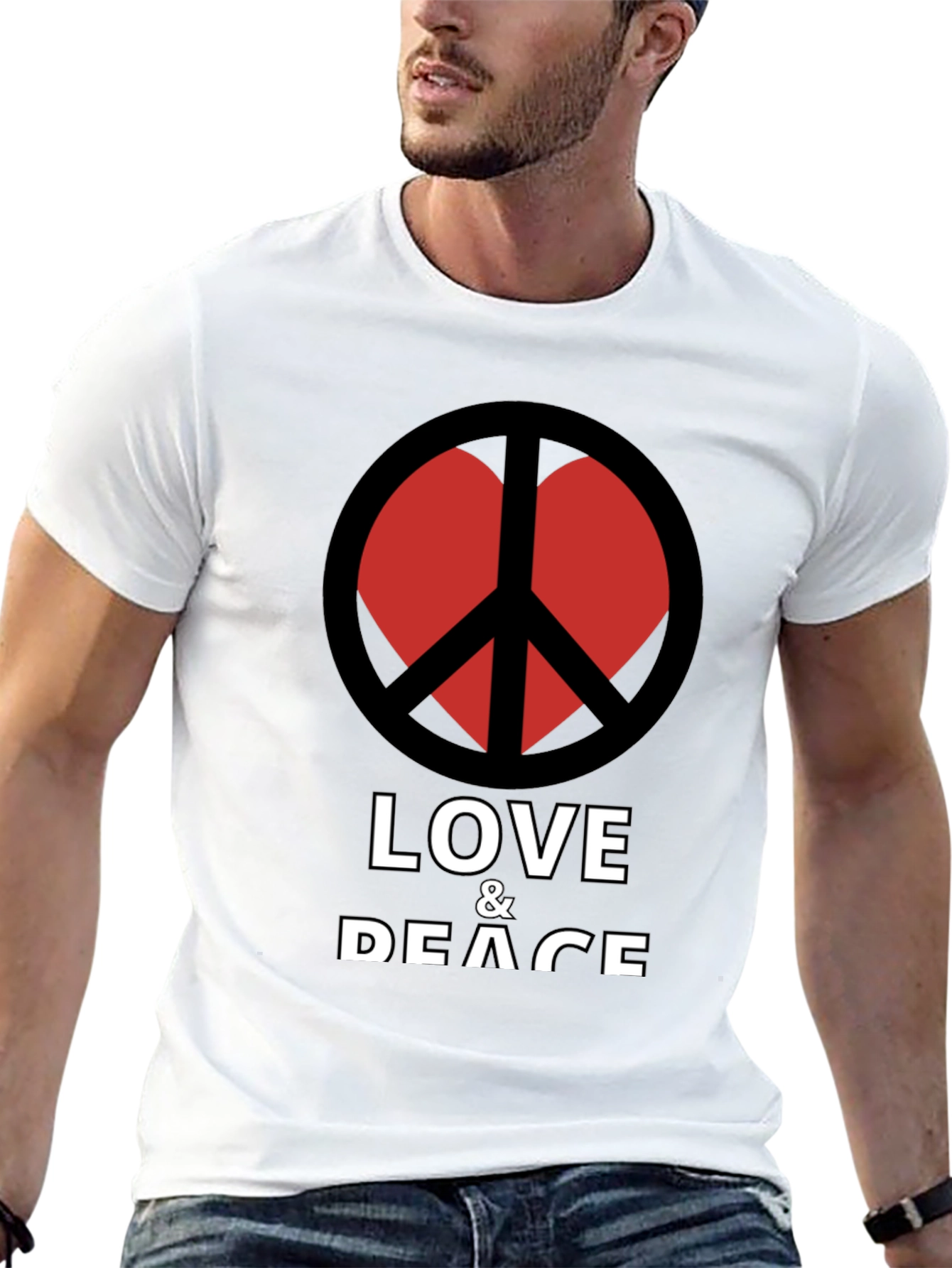 Black Love & Peace T-Shirt - Black Crew Neck Graphic Tee view 13
