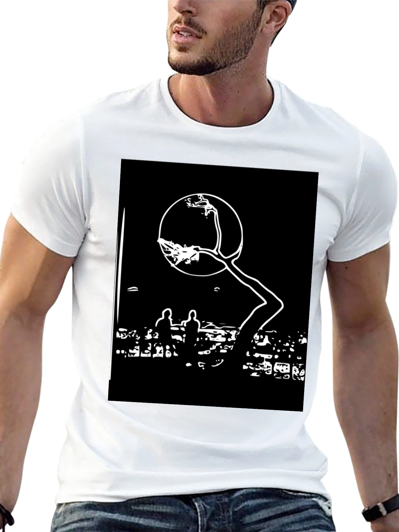 Black Abstract Art Tee: Urban Silhouette T-Shirt view 13