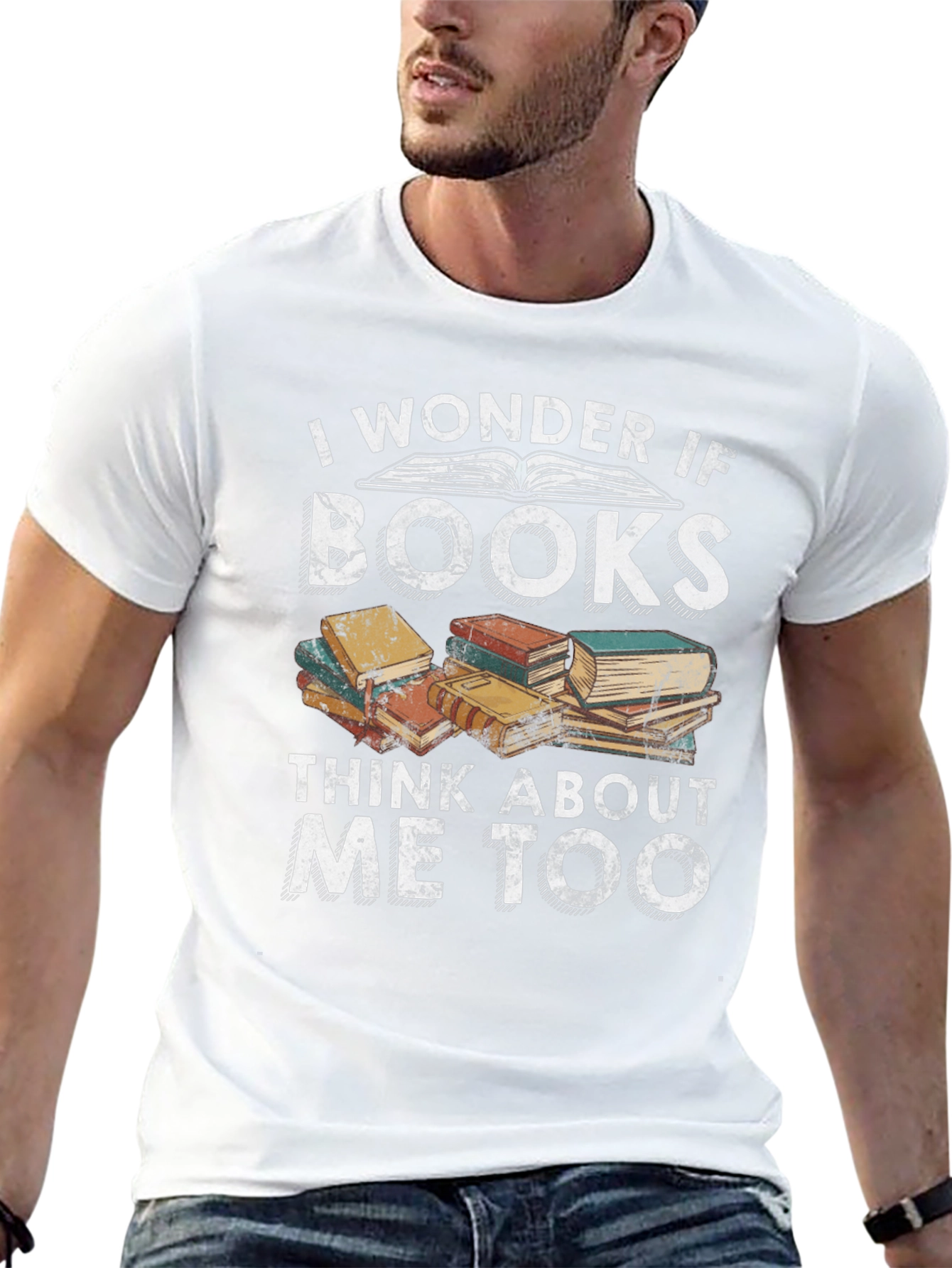 Black Book Lover T-Shirt - I Wonder If Books Think About Me Too view 13