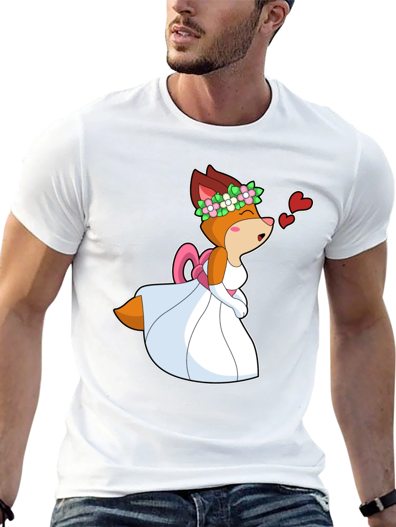 Black Cartoon Fox Bride T-Shirt - Love is in the Air! view 13