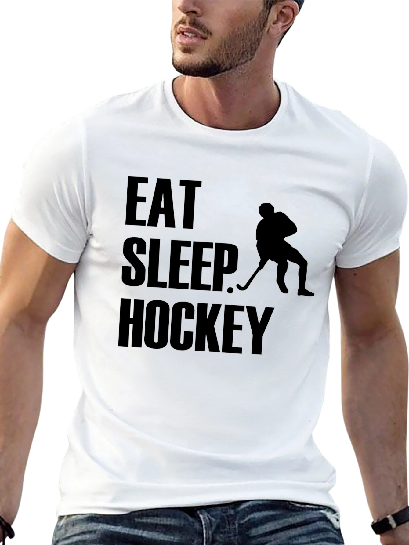 Black Eat Sleep Hockey T-Shirt Funny Sports Tee view 13