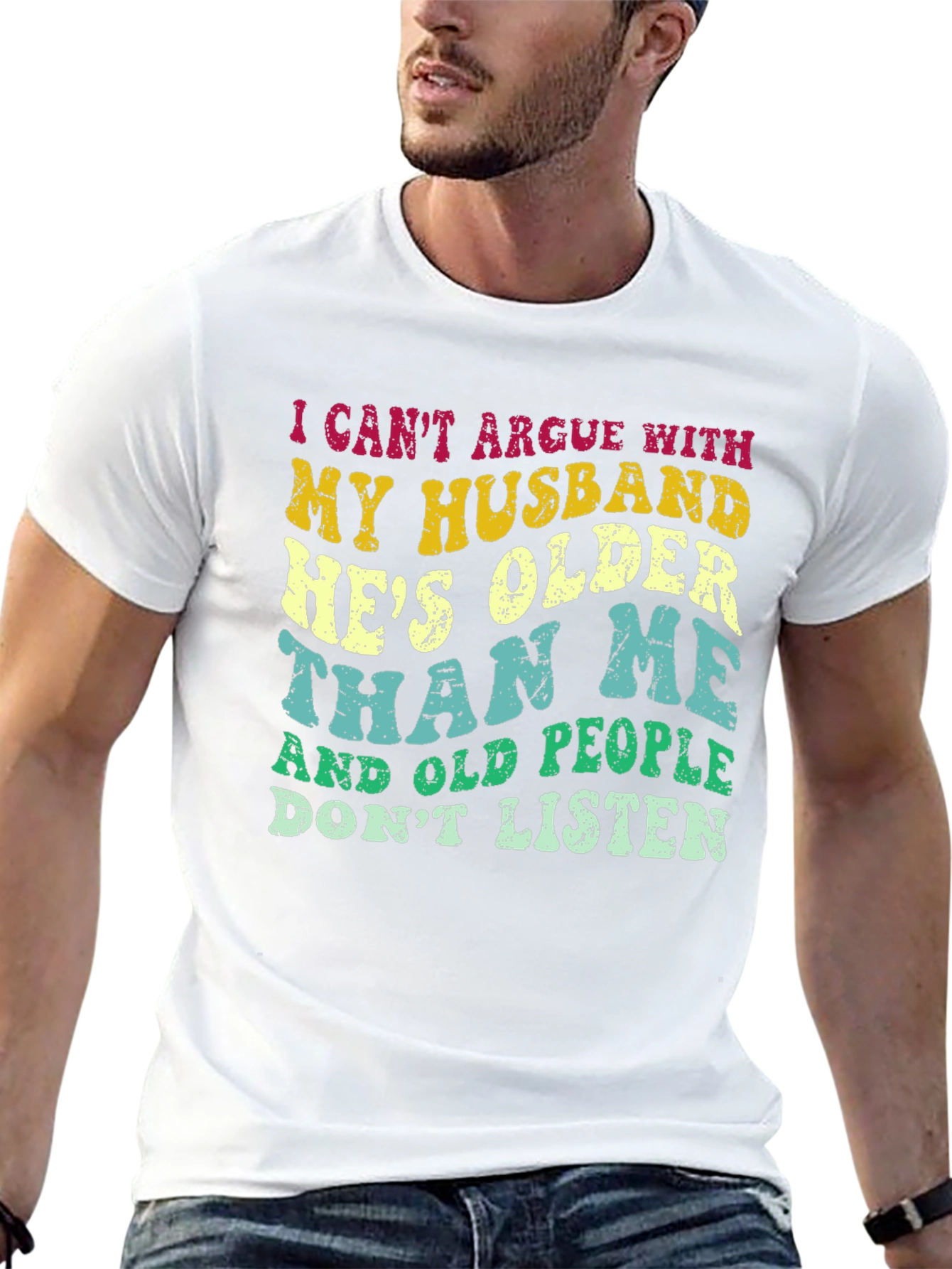 Black Funny Husband T-Shirt: "He's Older Than Me" view 13