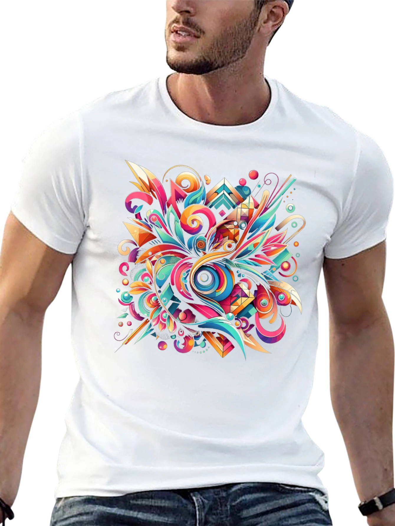 Black Psychedelic Abstract Art Black T-Shirt view 13