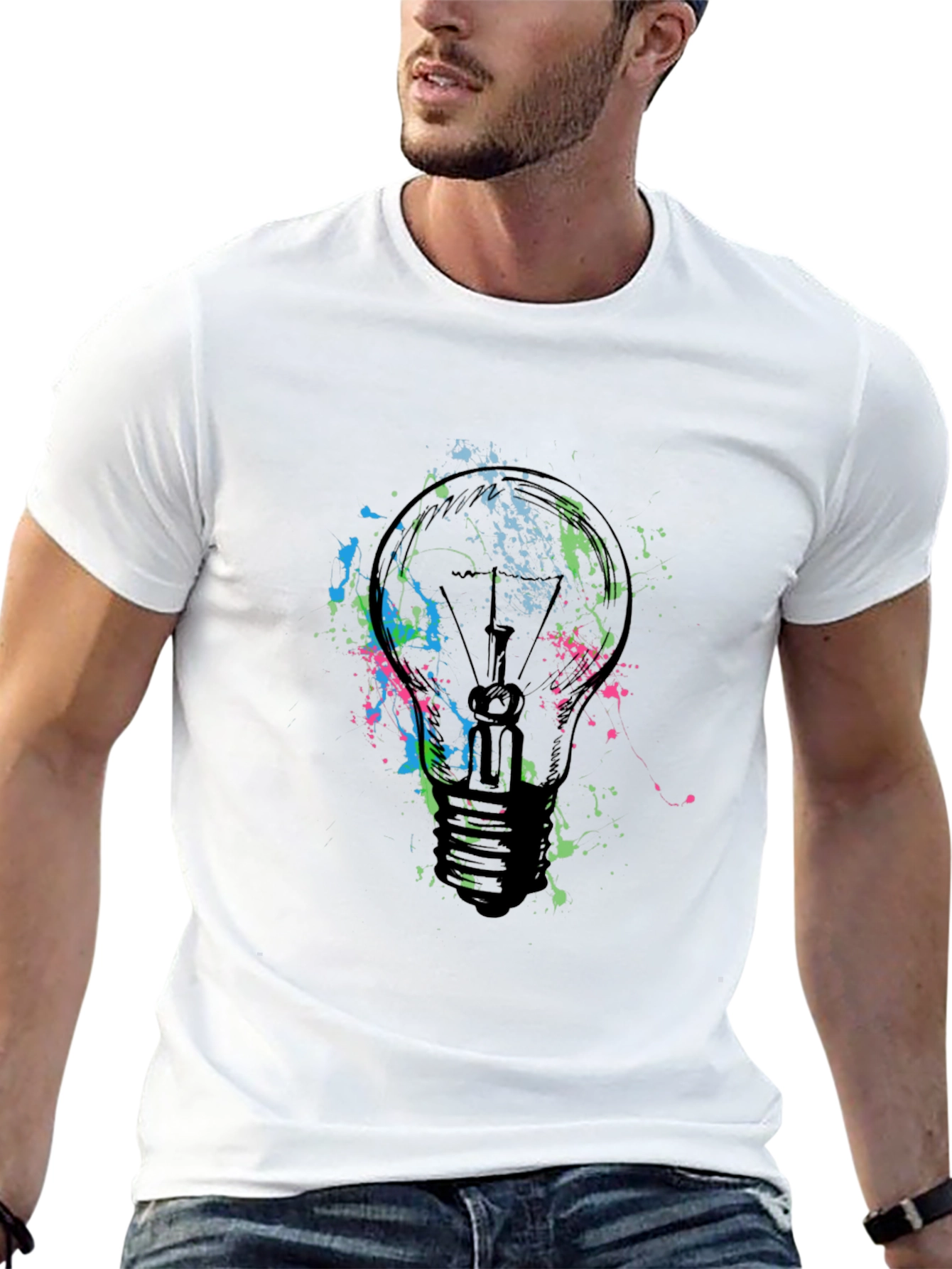 Black Abstract Light Bulb Graphic T-Shirt view 13