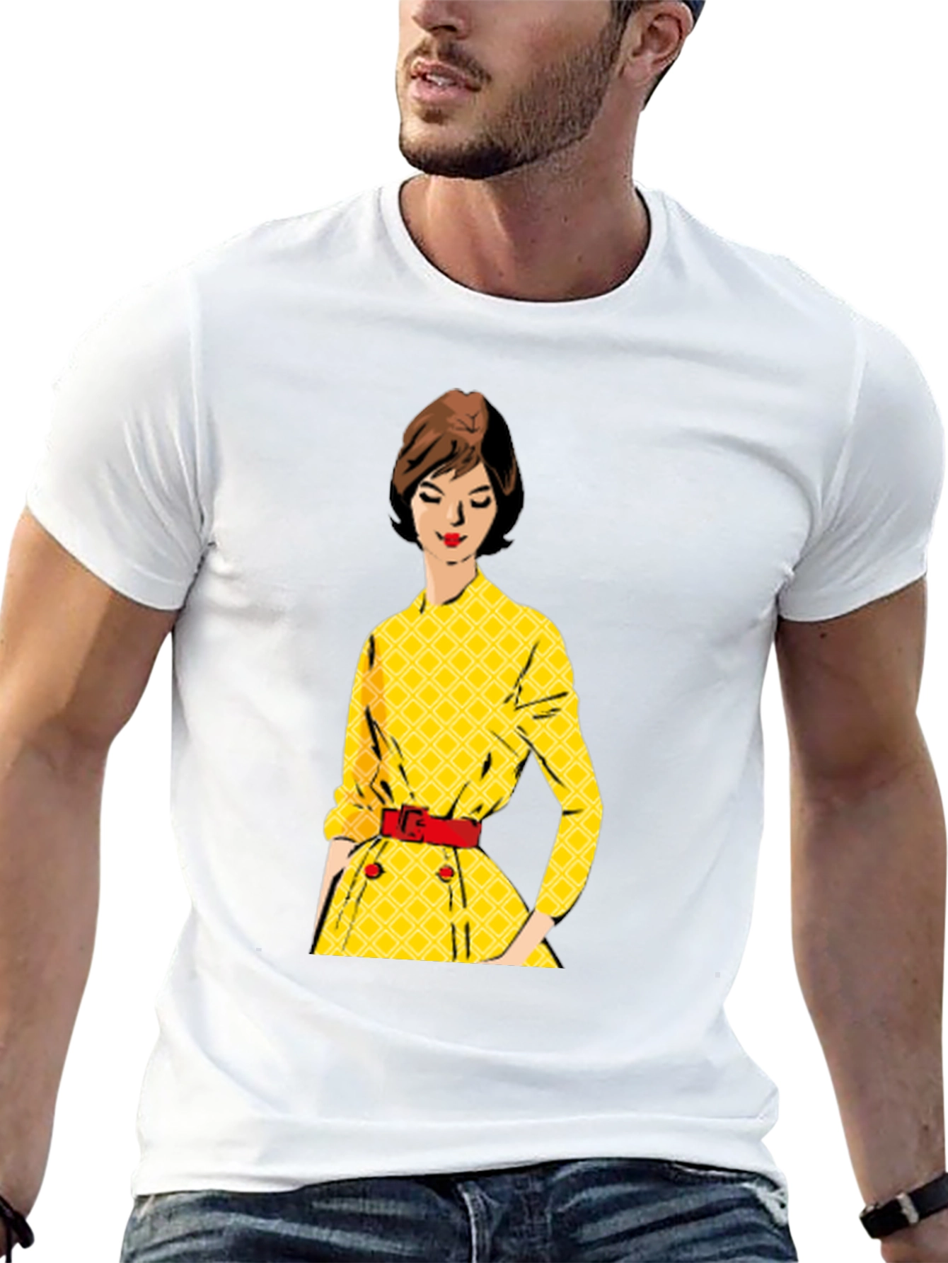 Black Retro Yellow Dress T-Shirt view 13