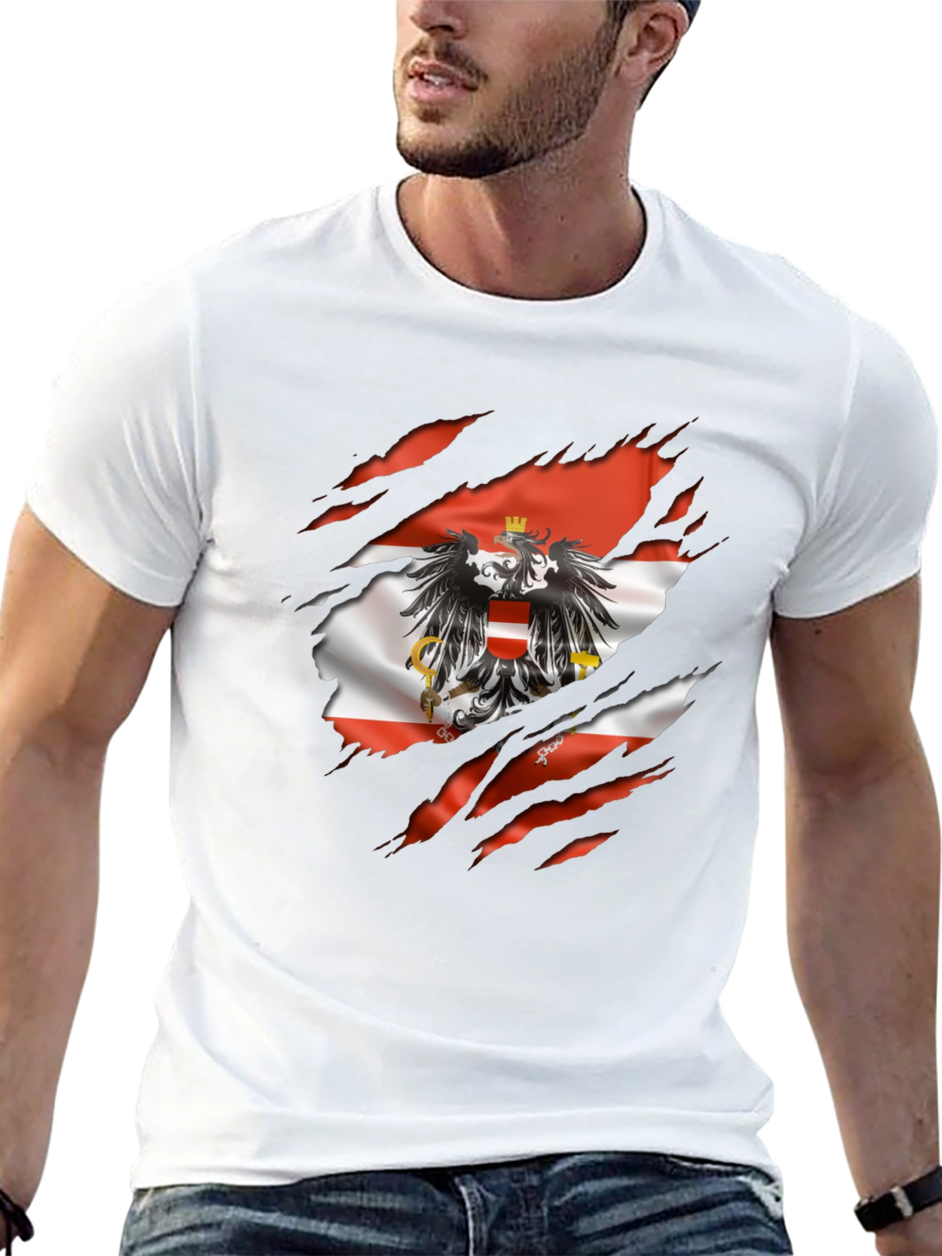 Black Austria Flag Eagle Graphic T-Shirt view 13