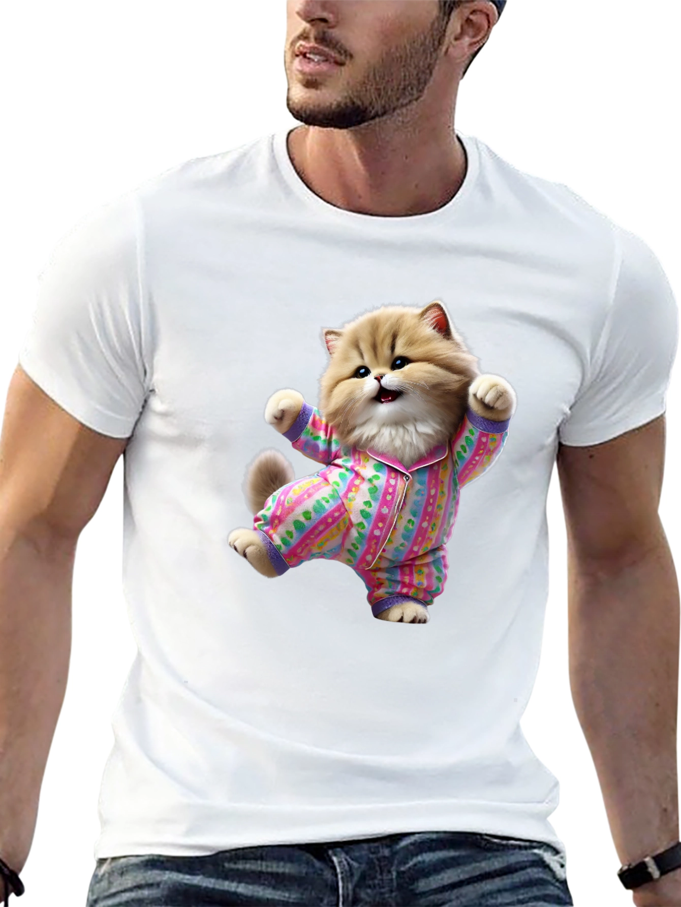 Black Cute Cat Pajamas T-Shirt - Fun Novelty Tee view 13