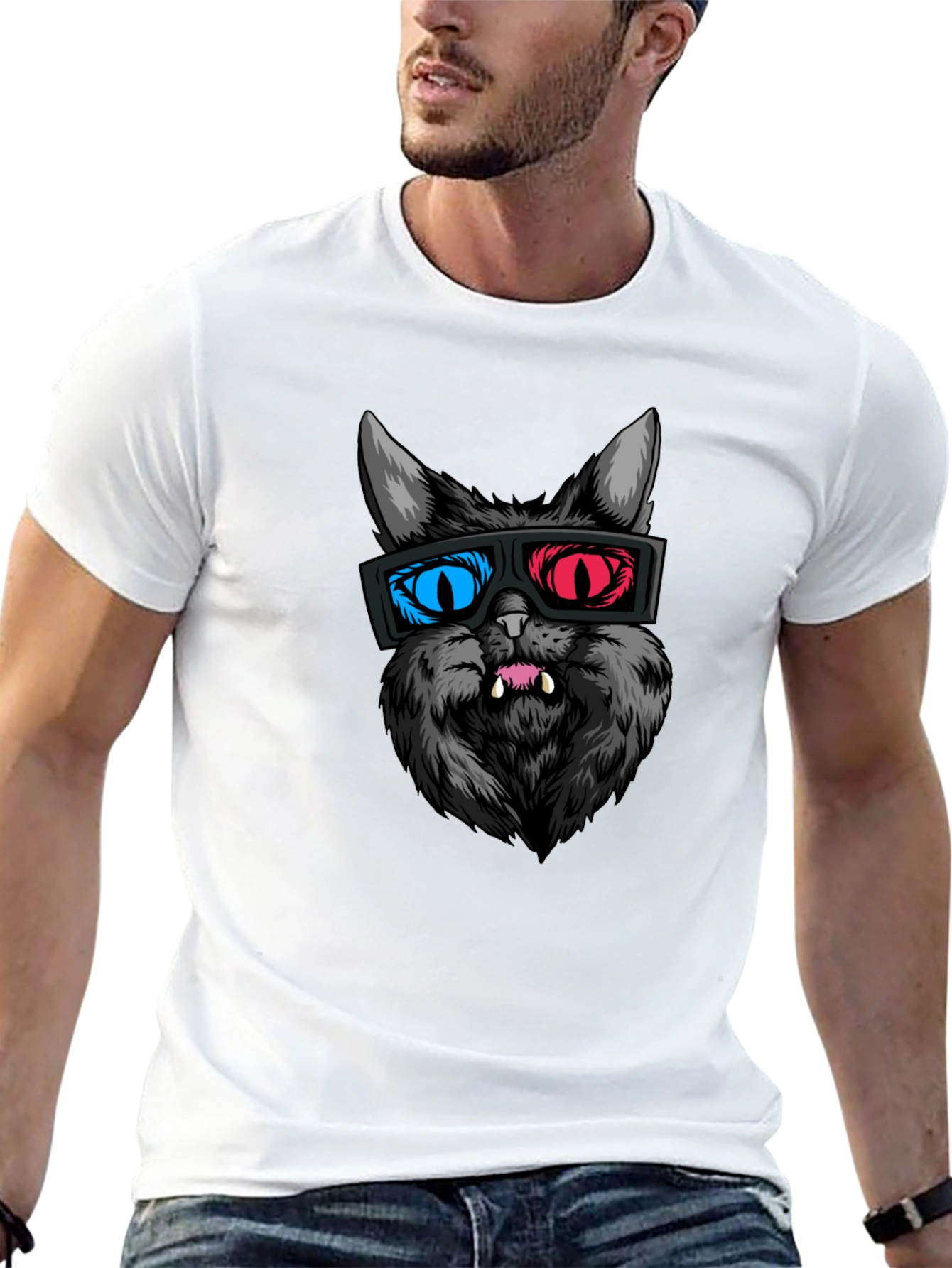 Black 3D Cat Graphic Tee - Stylish Black T-Shirt view 13