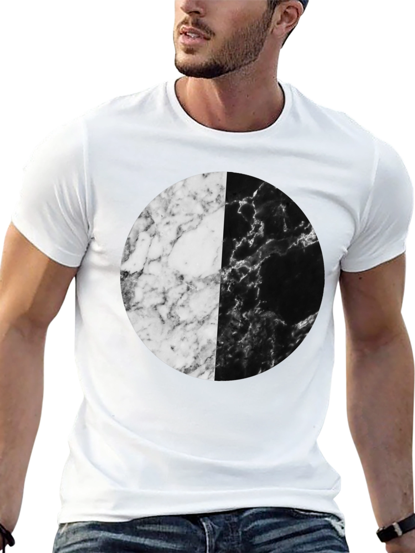 Black Yin Yang Marble Circle Black T-Shirt view 13
