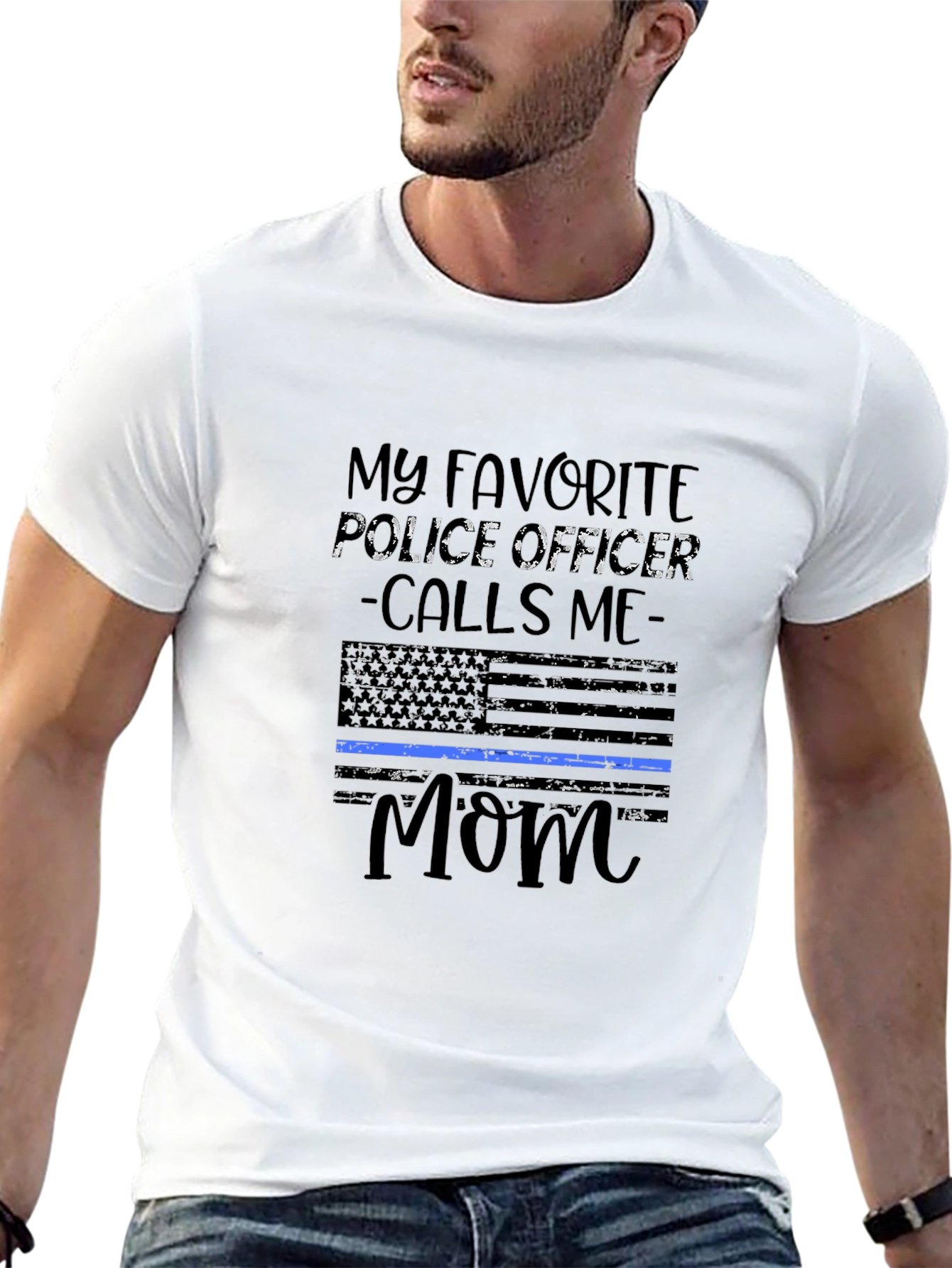 Black My Favorite Police Officer Calls Me Mom T-Shirt view 13
