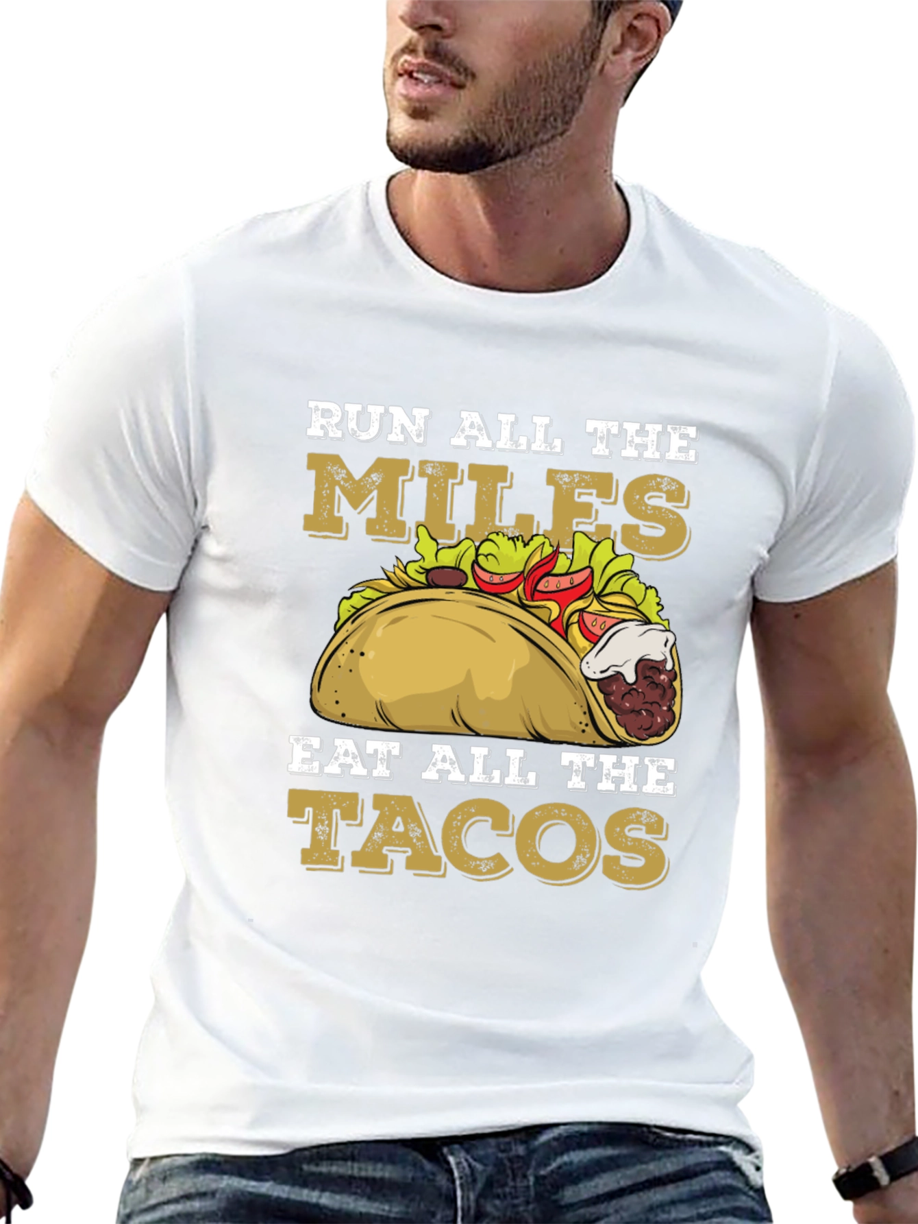 Black Run All The Miles Eat All The Tacos Graphic Tee view 13