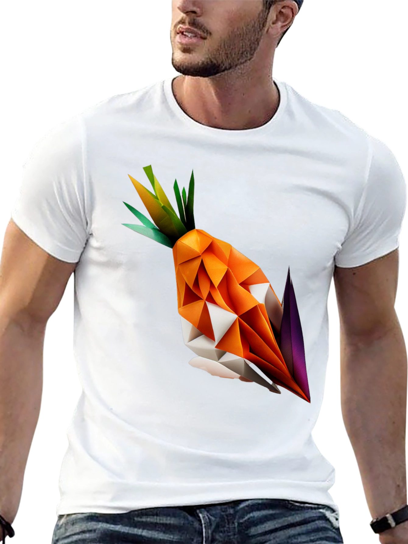 Black Geometric Origami Carrot Black T-Shirt view 13