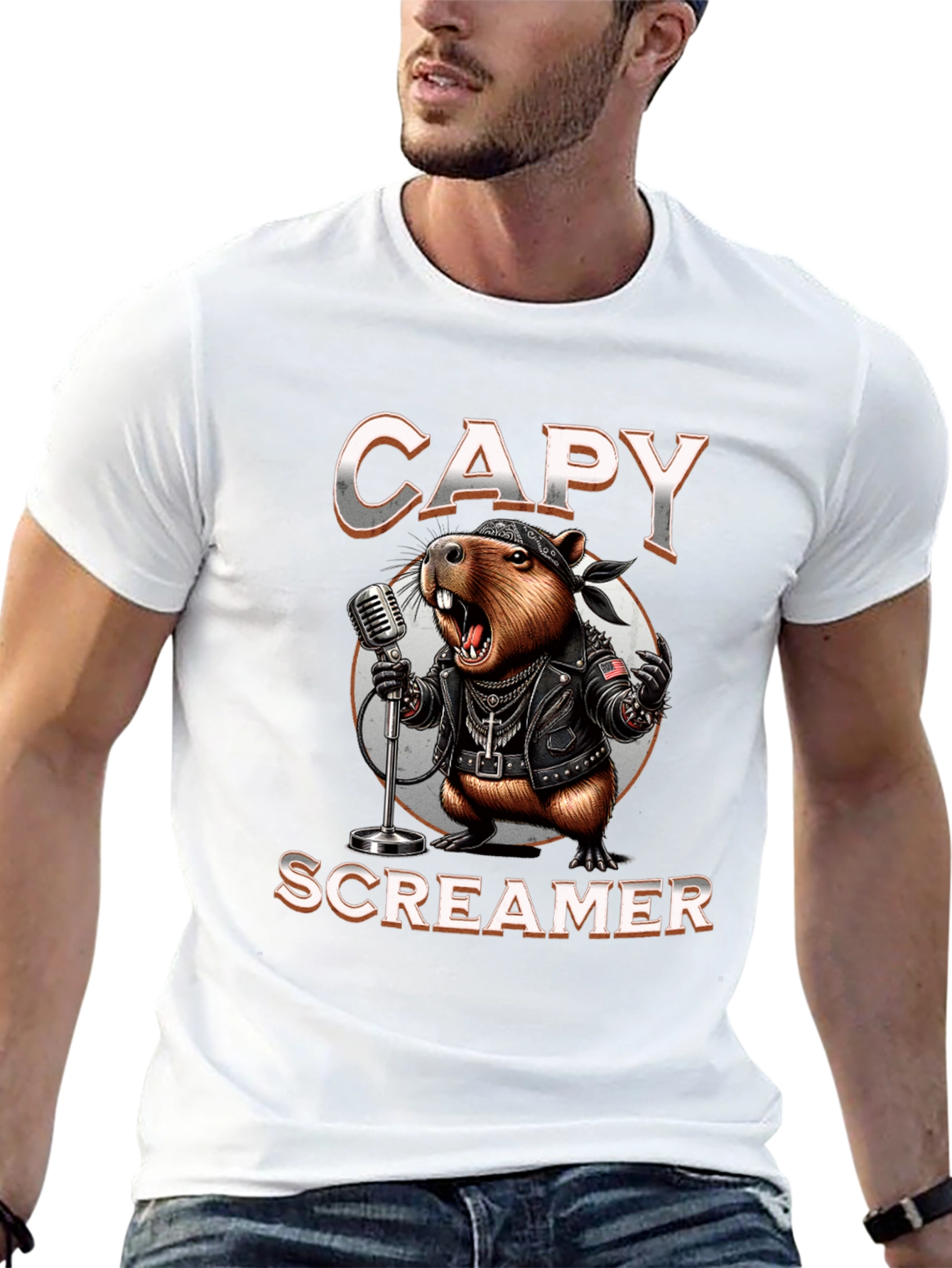 Black Capy Screamer T-Shirt - Rocker Capybara Design view 13