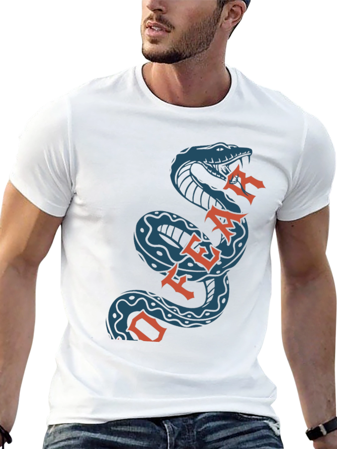 Black Off Fear Snake T-Shirt - Black Cotton Graphic Tee view 13