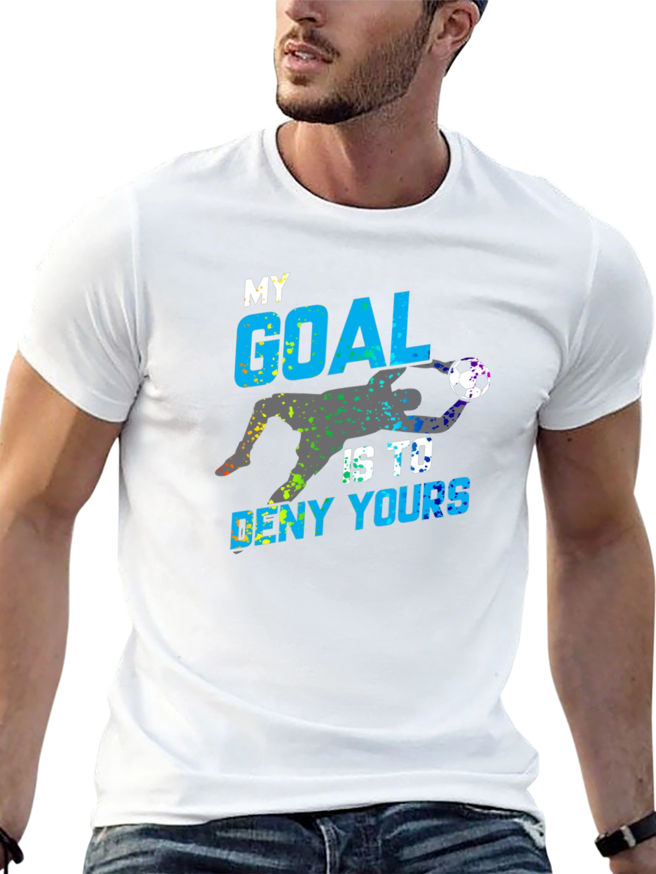 Black Goalie T-Shirt: My Goal Is To Deny Yours Soccer Tee view 13
