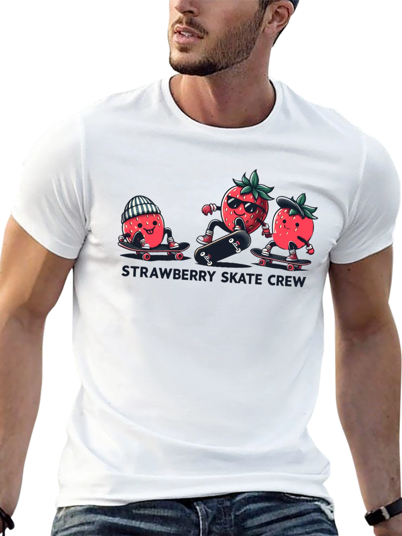 Black Strawberry Skate Crew T-Shirt - Black Cotton Tee view 13