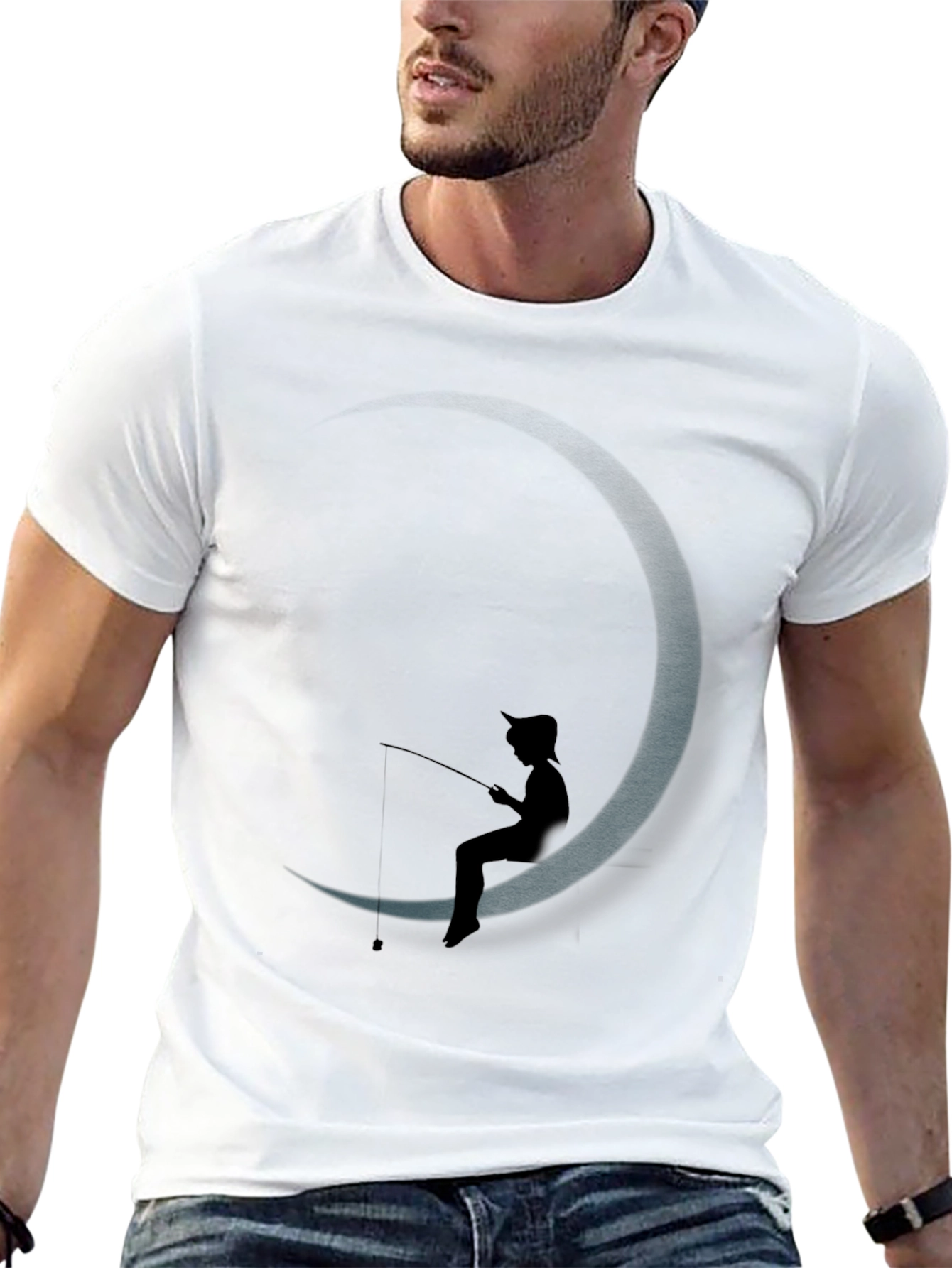 Black DreamWorks Inspired Fishing on the Moon T-Shirt view 13