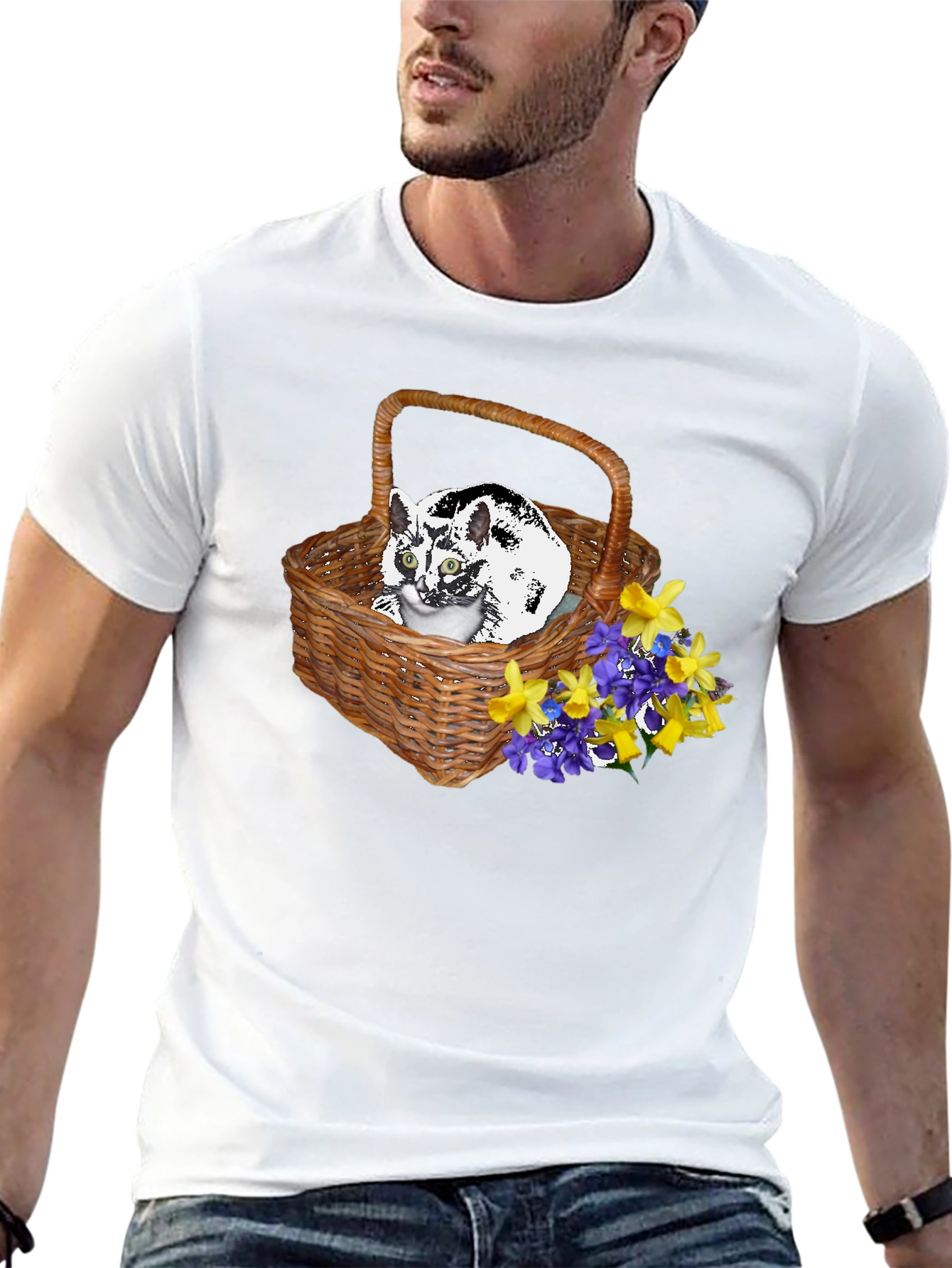 Black Cat in Basket Tee - Floral Accent view 13