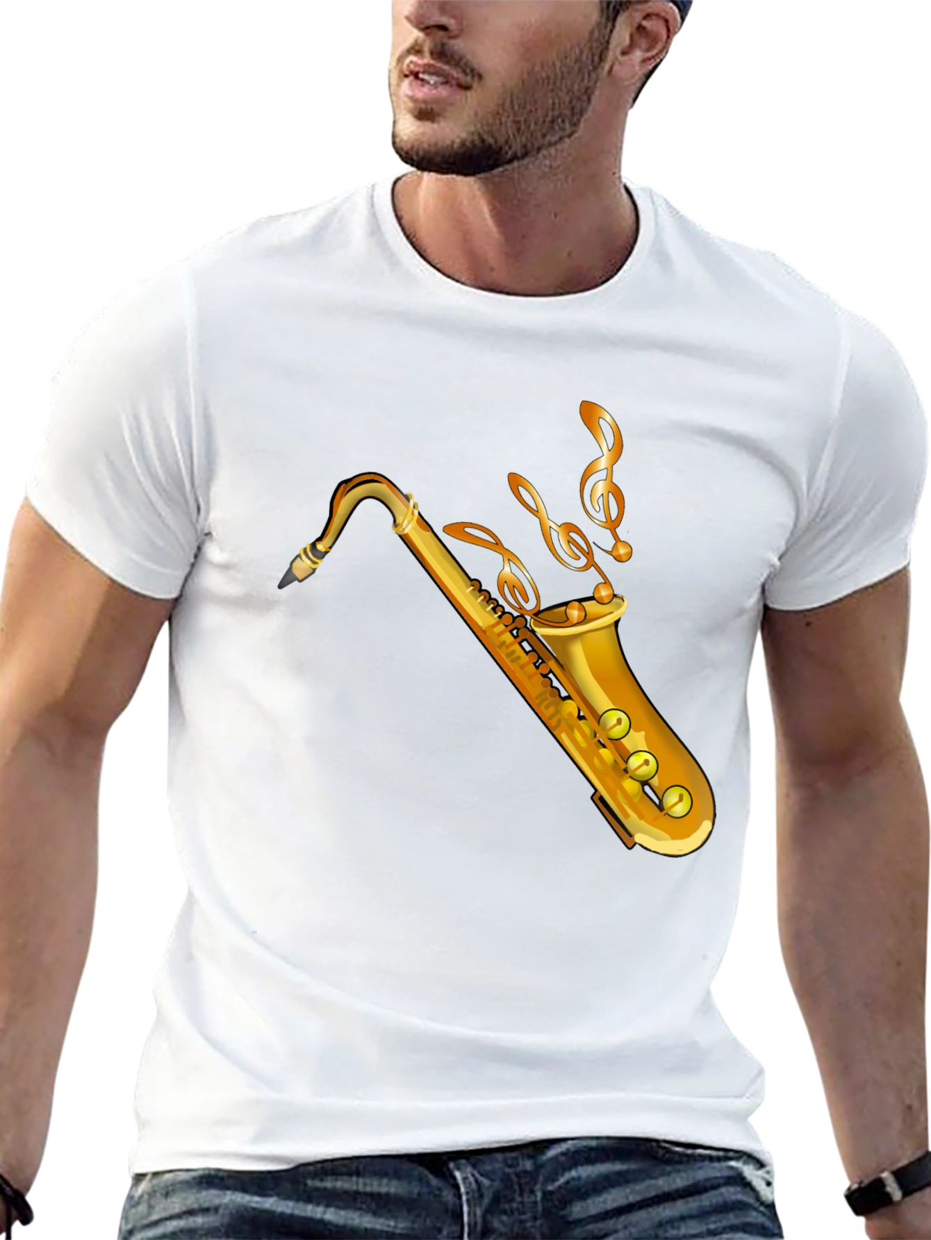 Black Saxophone Music Graphic Tee view 13