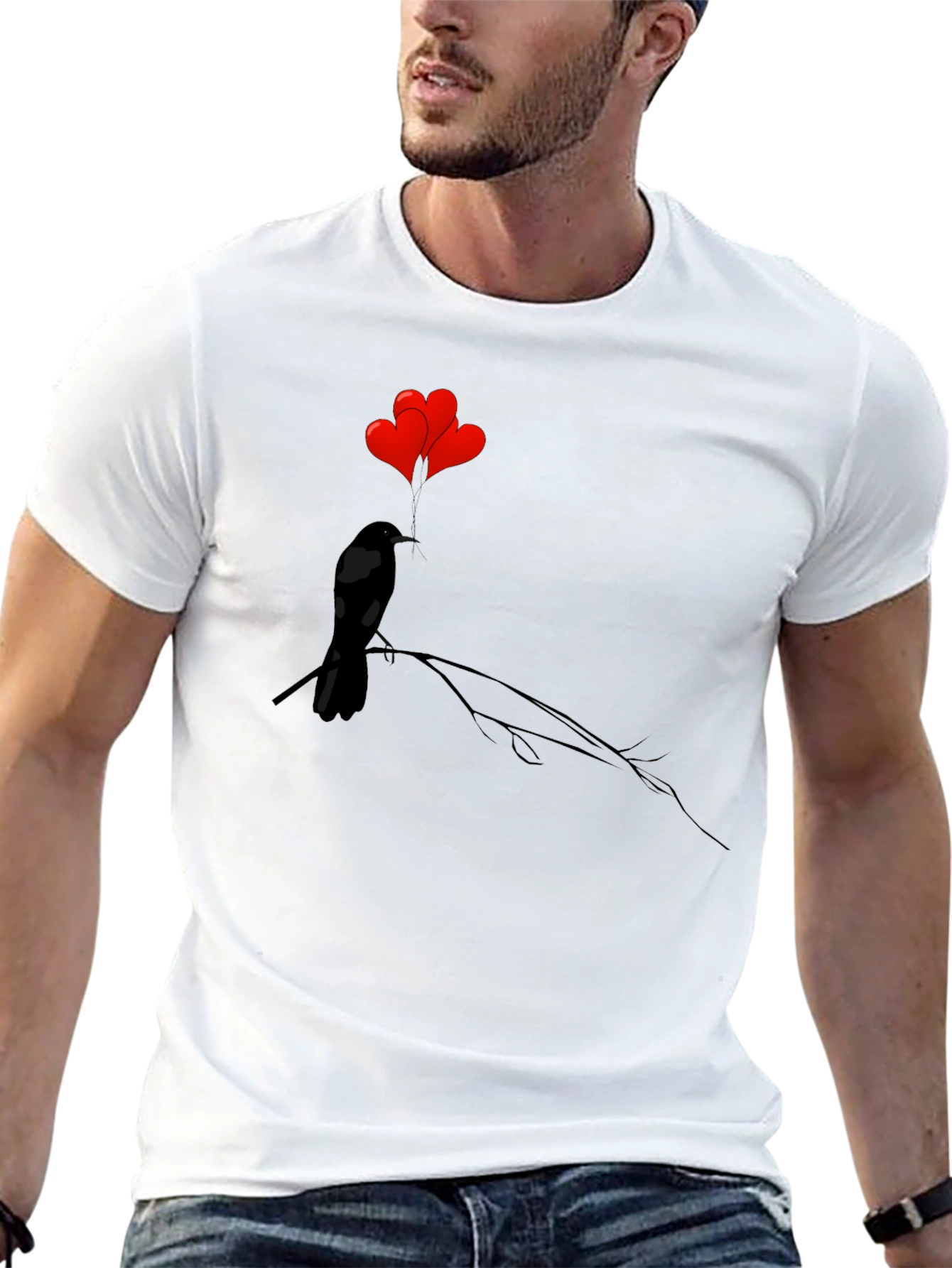Black Black Bird Heart Balloons Graphic Tee view 13