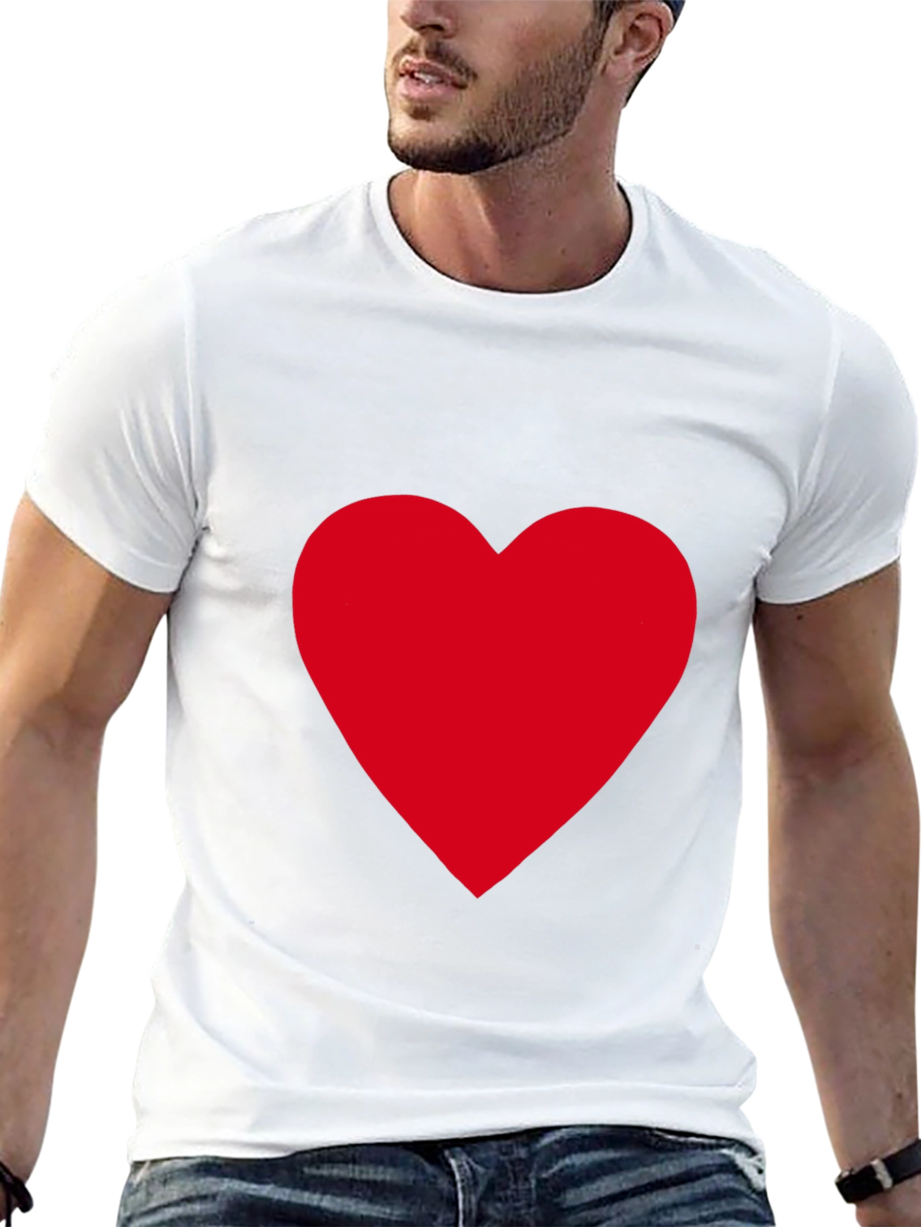 Black Bold Red Heart on Black T-Shirt view 13