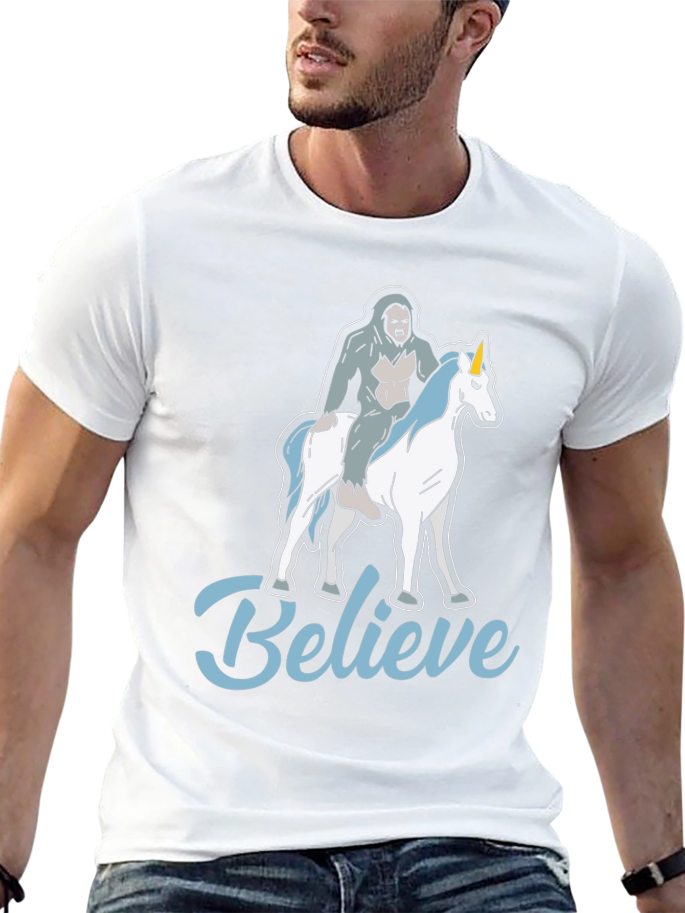Black Believe Bigfoot Unicorn T-Shirt Funny Graphic Tee view 13