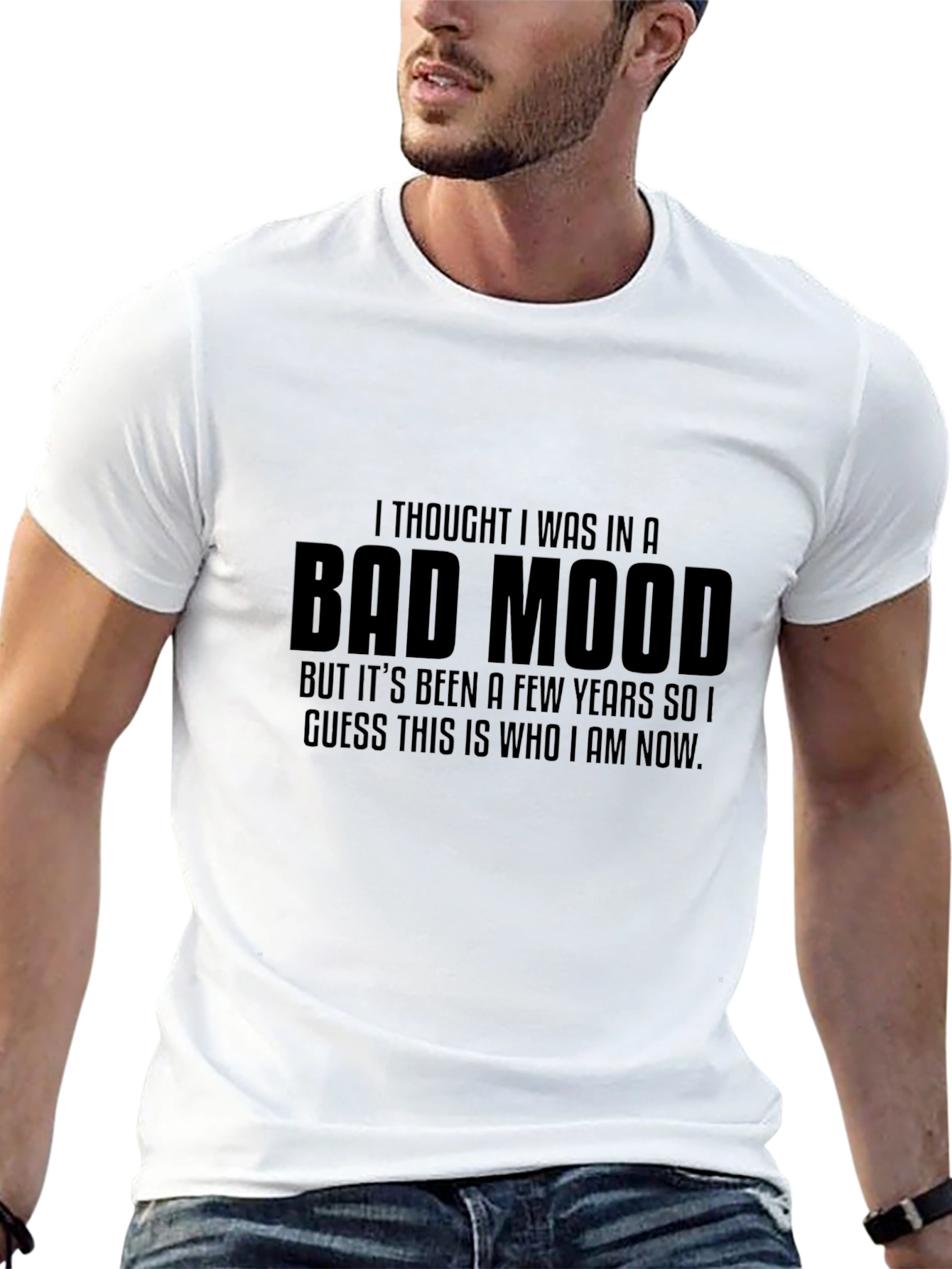 Black Bad Mood Graphic T-Shirt - Humorous Men's Tee view 13