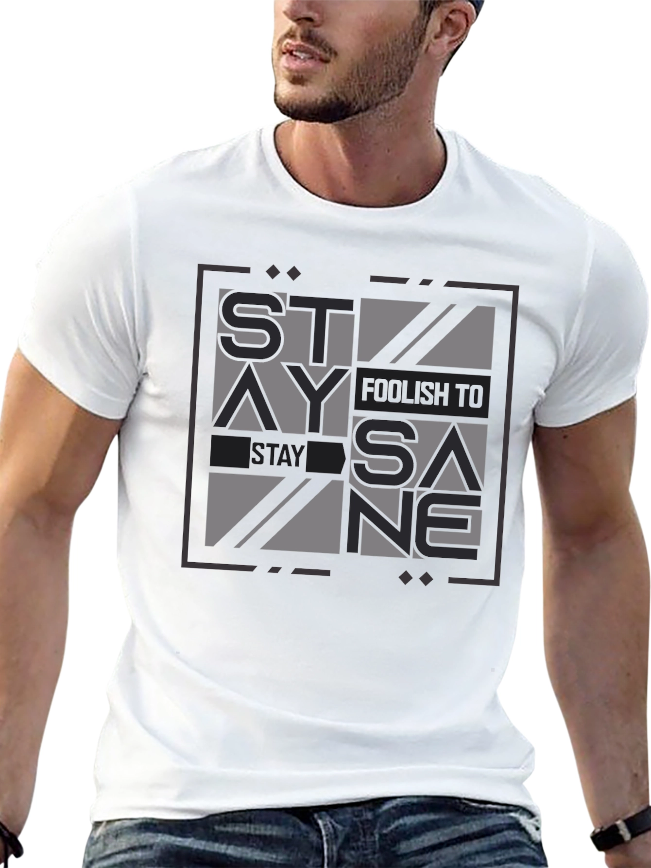 Black Stay Foolish Stay Sane Graphic Tee - Black Cotton Casual view 13