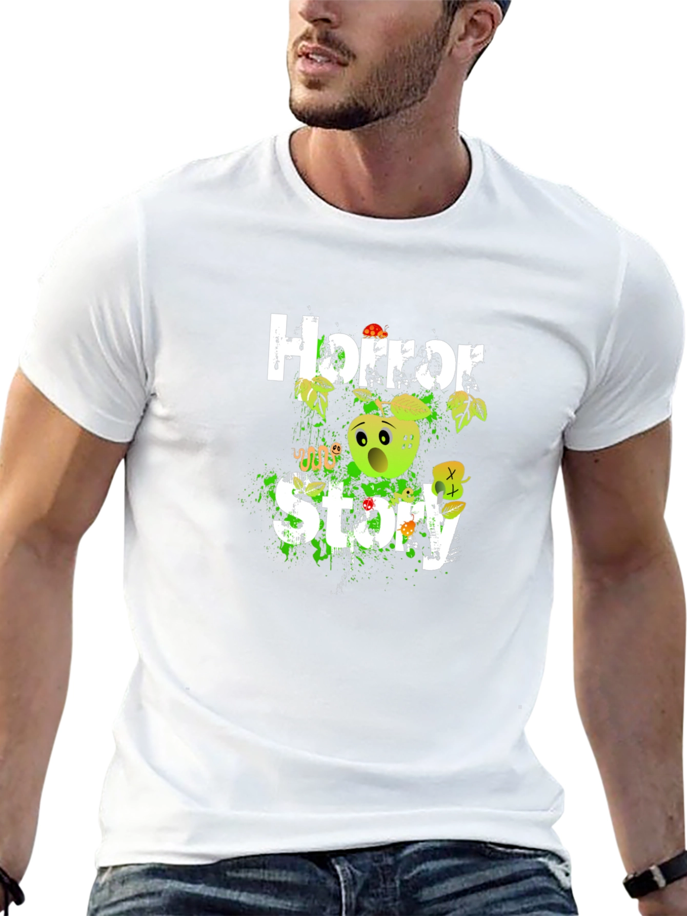 Black Horror Story Graphic Tee - Creepy Apple Design view 13