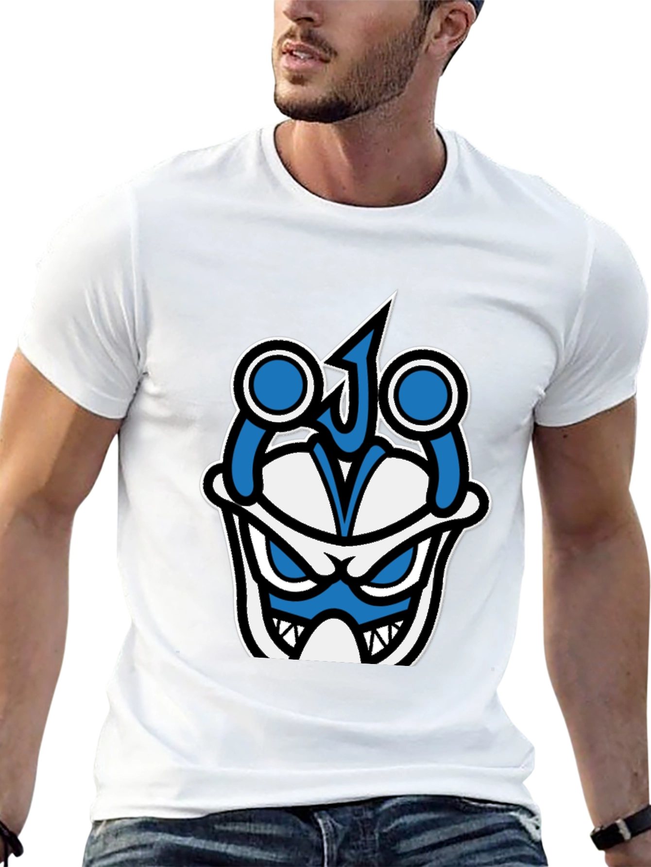 Black Graphic T-Shirt - Blue & White Angry Face view 13