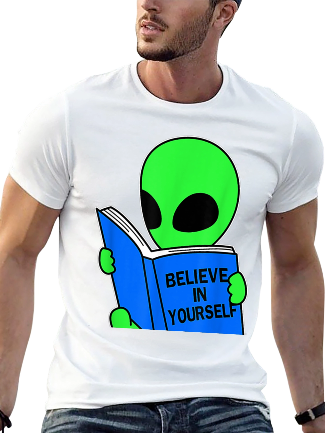 Black Believe Alien Reading Book Graphic Tee view 13
