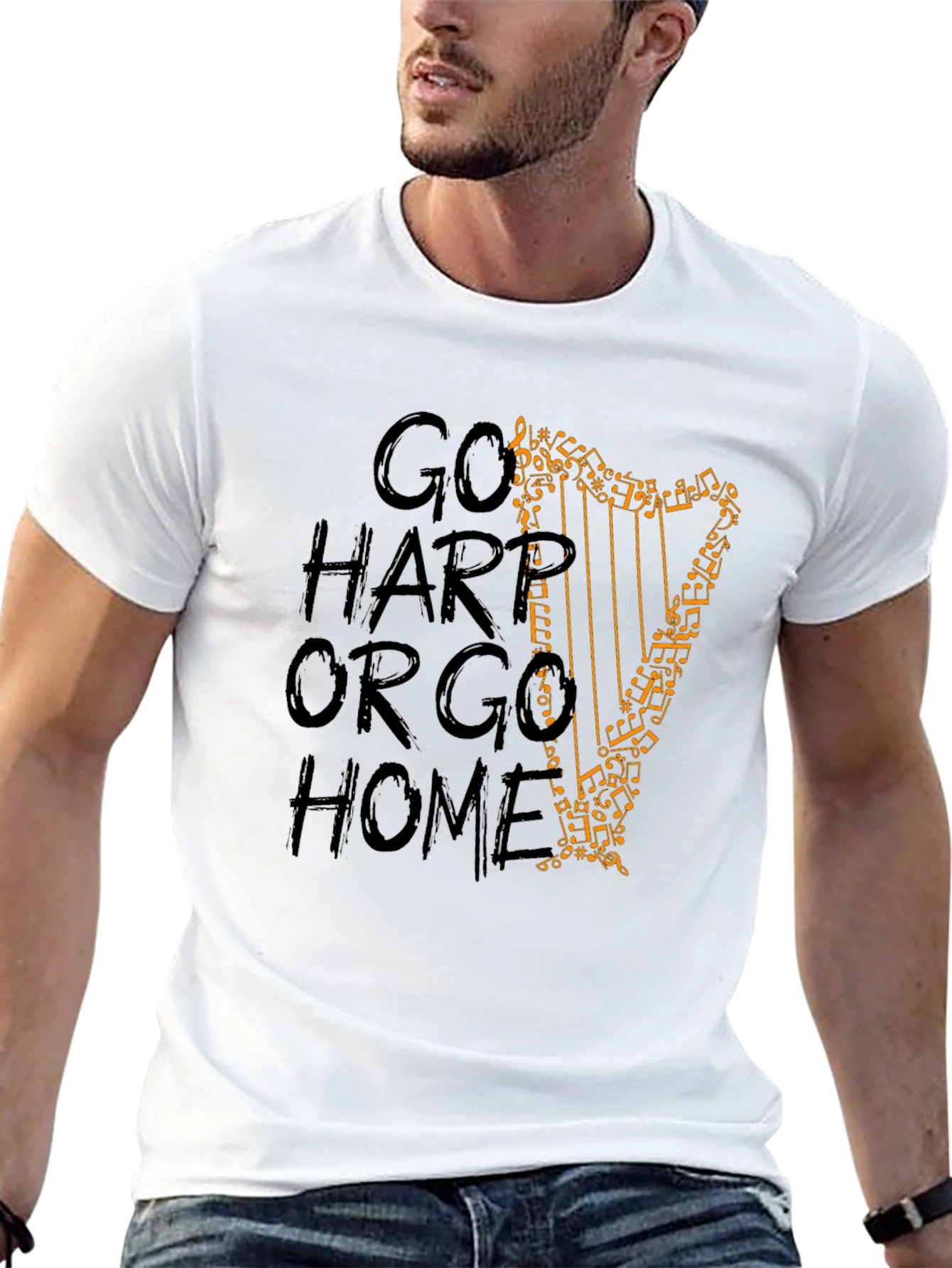 Black Go Harp Or Go Home Graphic Tee - Music Lover T-Shirt view 13