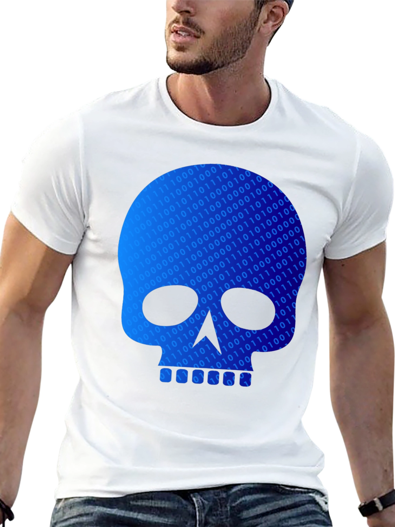 Black Binary Code Skull Graphic T-Shirt - Black view 13