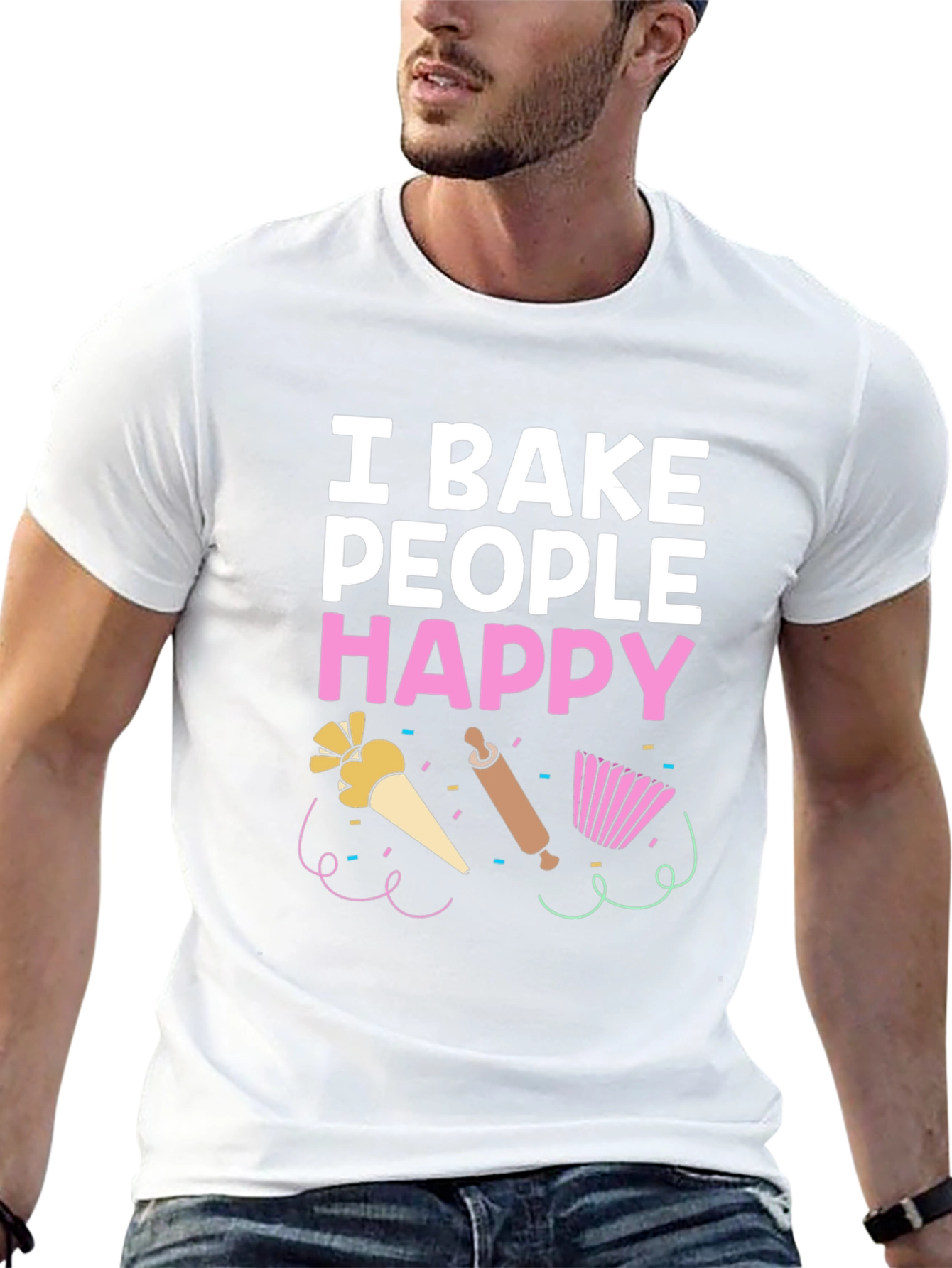 Black I Bake People Happy T-Shirt - Funny Baking Tee view 13