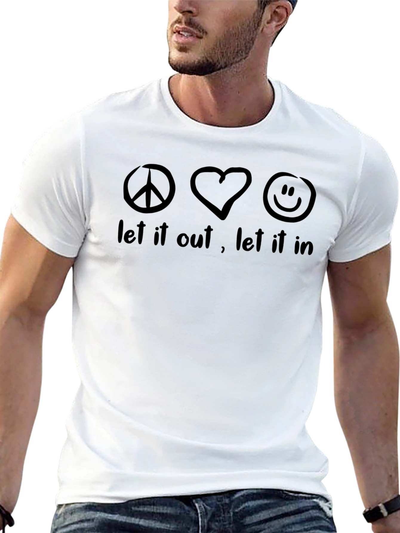 Black Peace Love Happy Graphic Tee - Unisex Soft Cotton Shirt view 13
