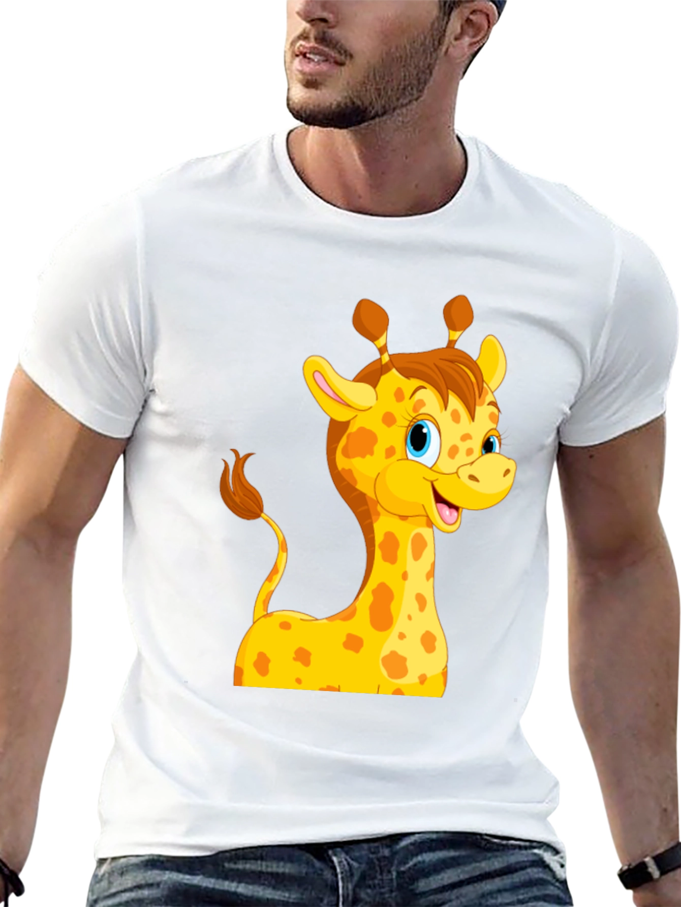 Black Cute Giraffe Cartoon Black T-Shirt view 13