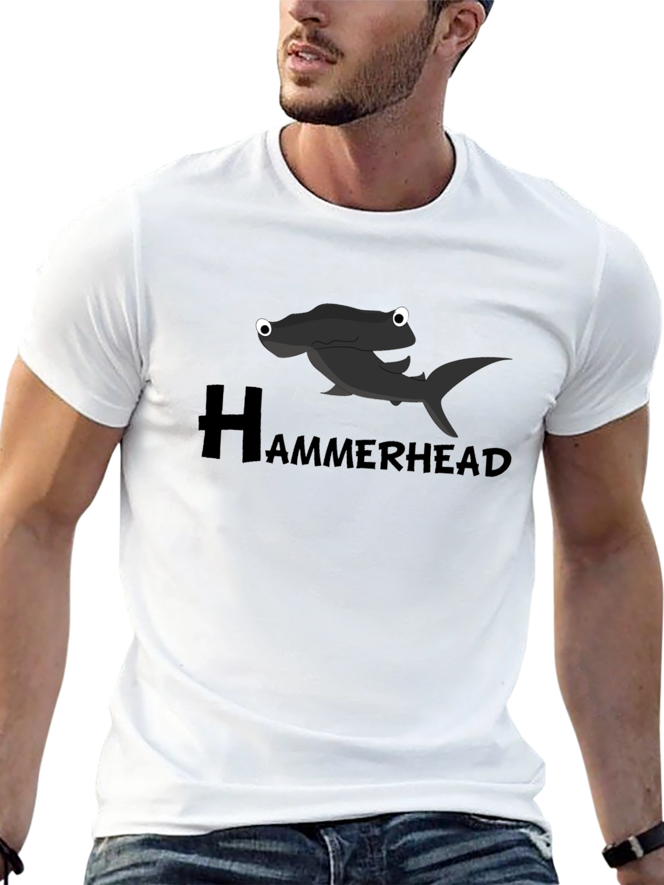 Black Hammerhead Shark Graphic Tee - Black Cotton T-Shirt view 13
