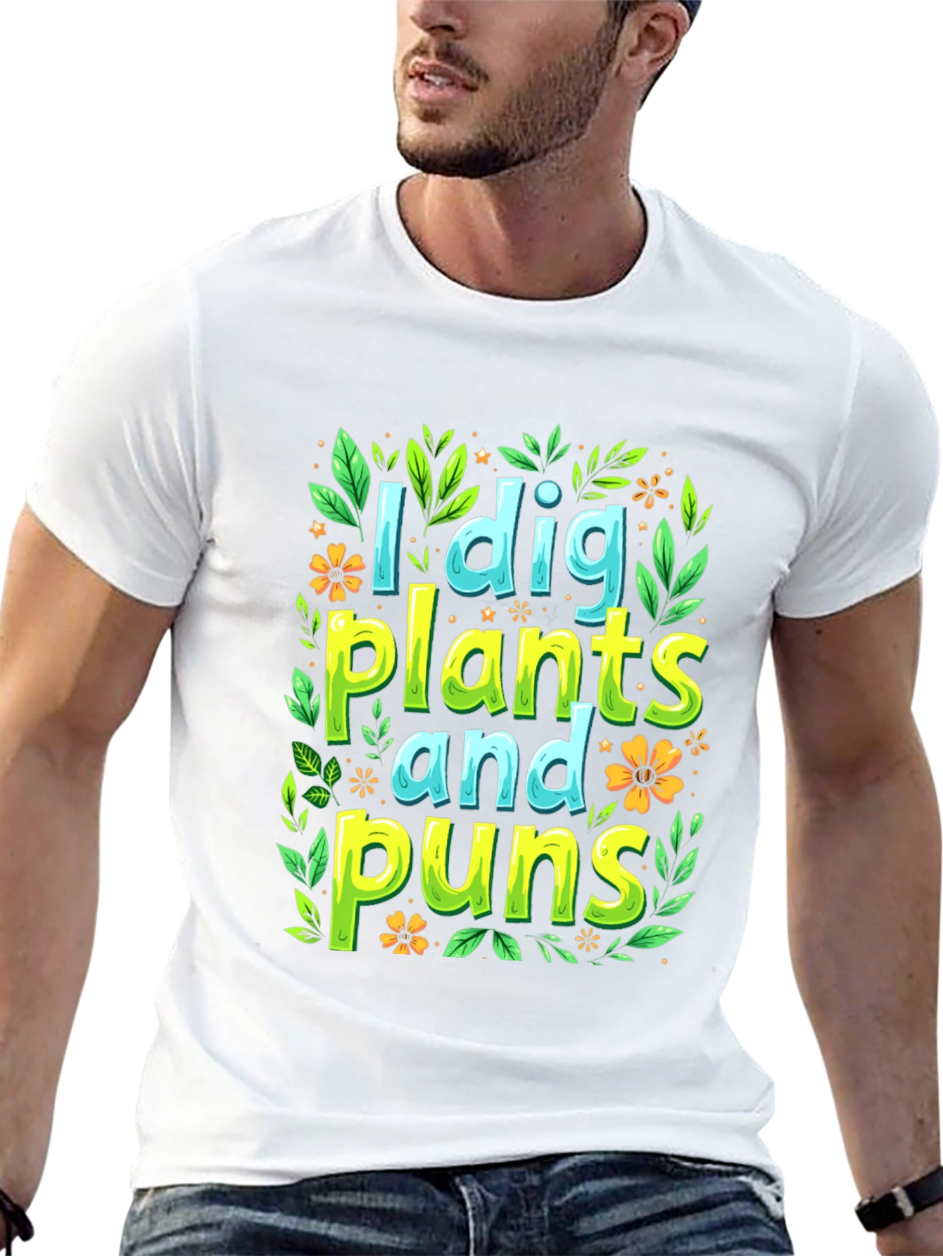 Black I Dig Plants and Puns Graphic T-Shirt view 13