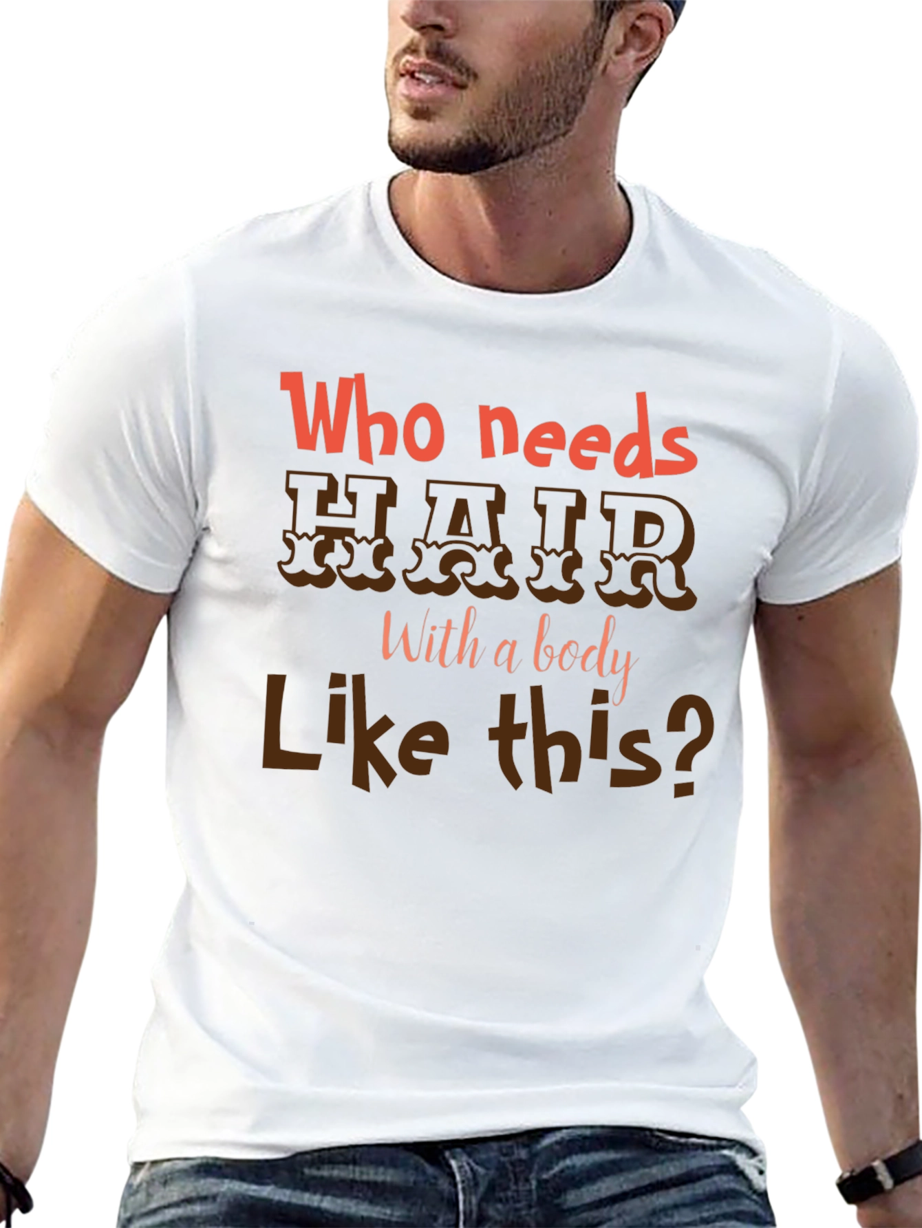 Black Who Needs Hair T-Shirt - Funny Baldness Humor view 13