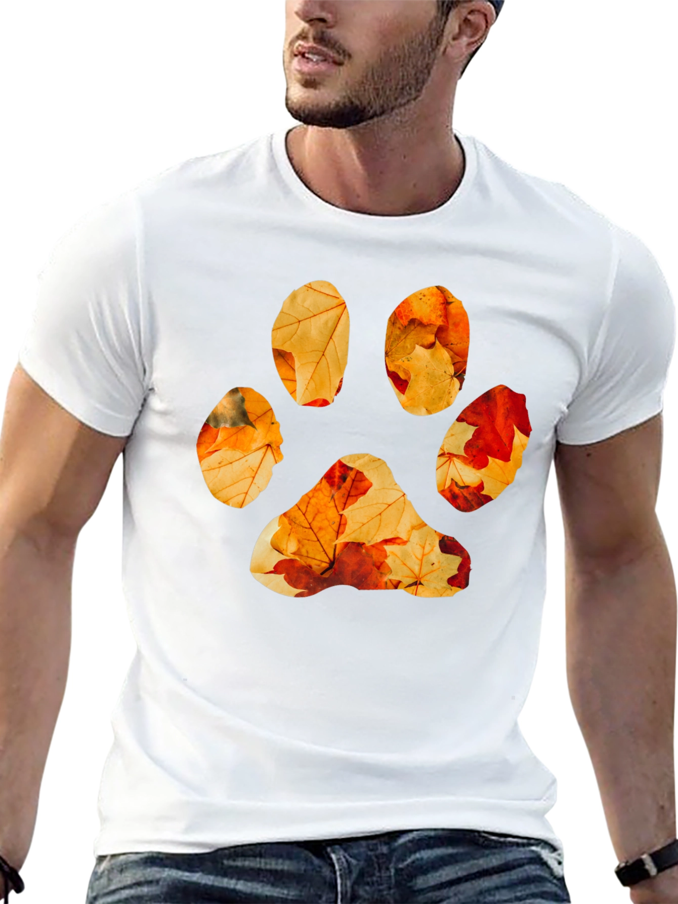 Black Fall Leaves Paw Print Graphic Tee - Black Cotton view 13