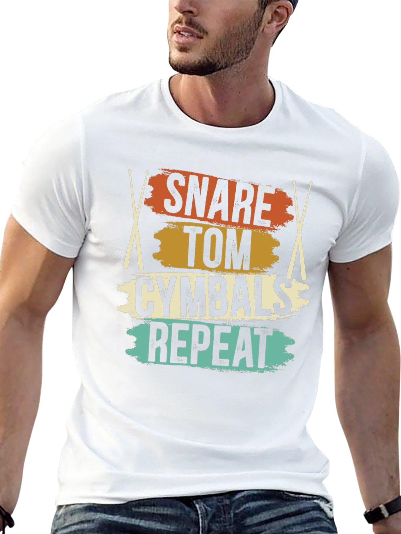 Black Snare Tom Cymbals Repeat Drummer T-Shirt view 13