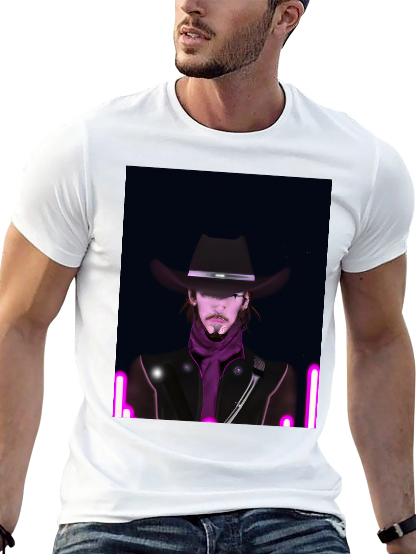 Black Neon Cowboy T-Shirt - Unique Graphic Tee view 13