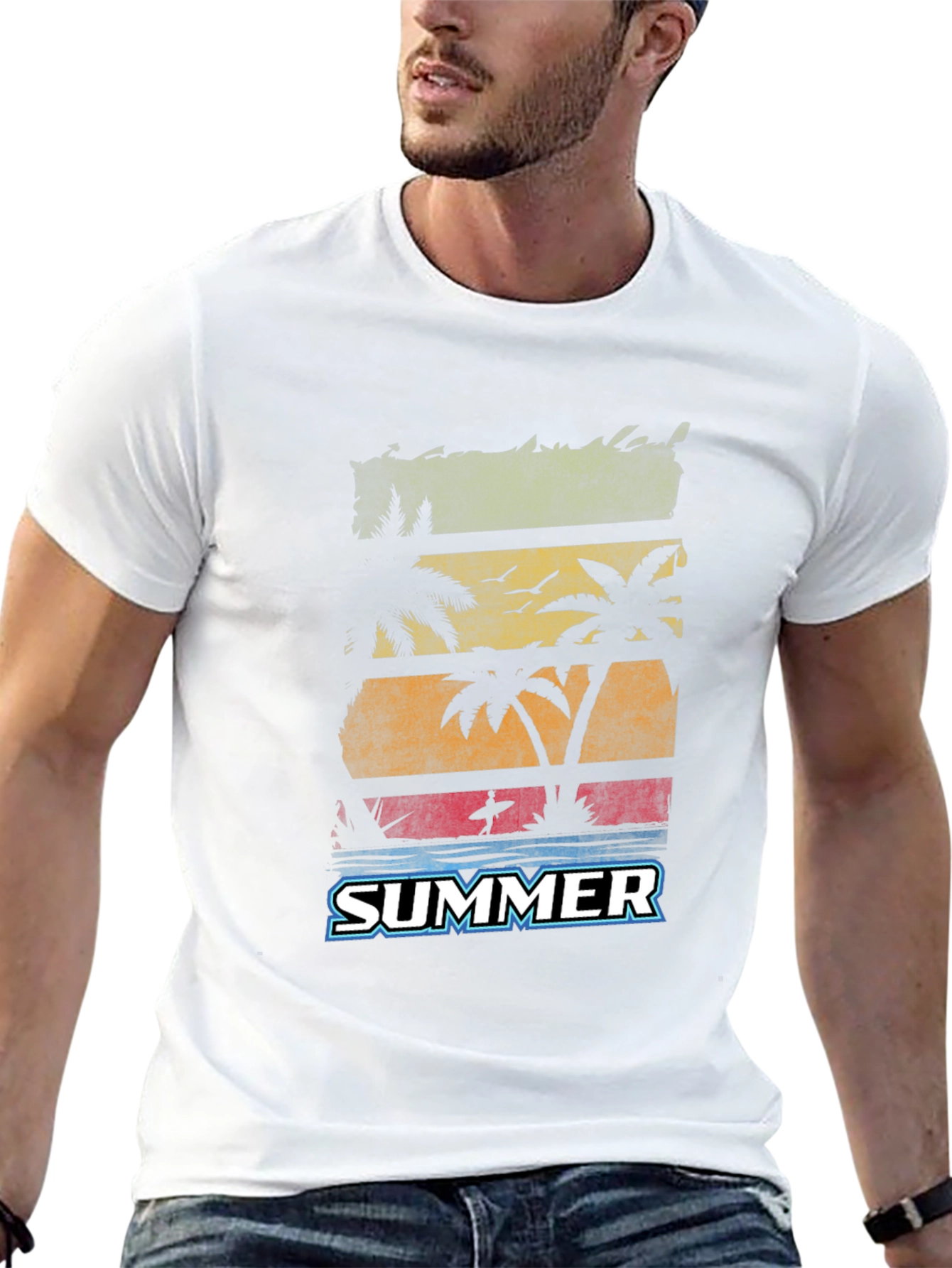 Black Summer Palm Tree Graphic Black T-Shirt view 13