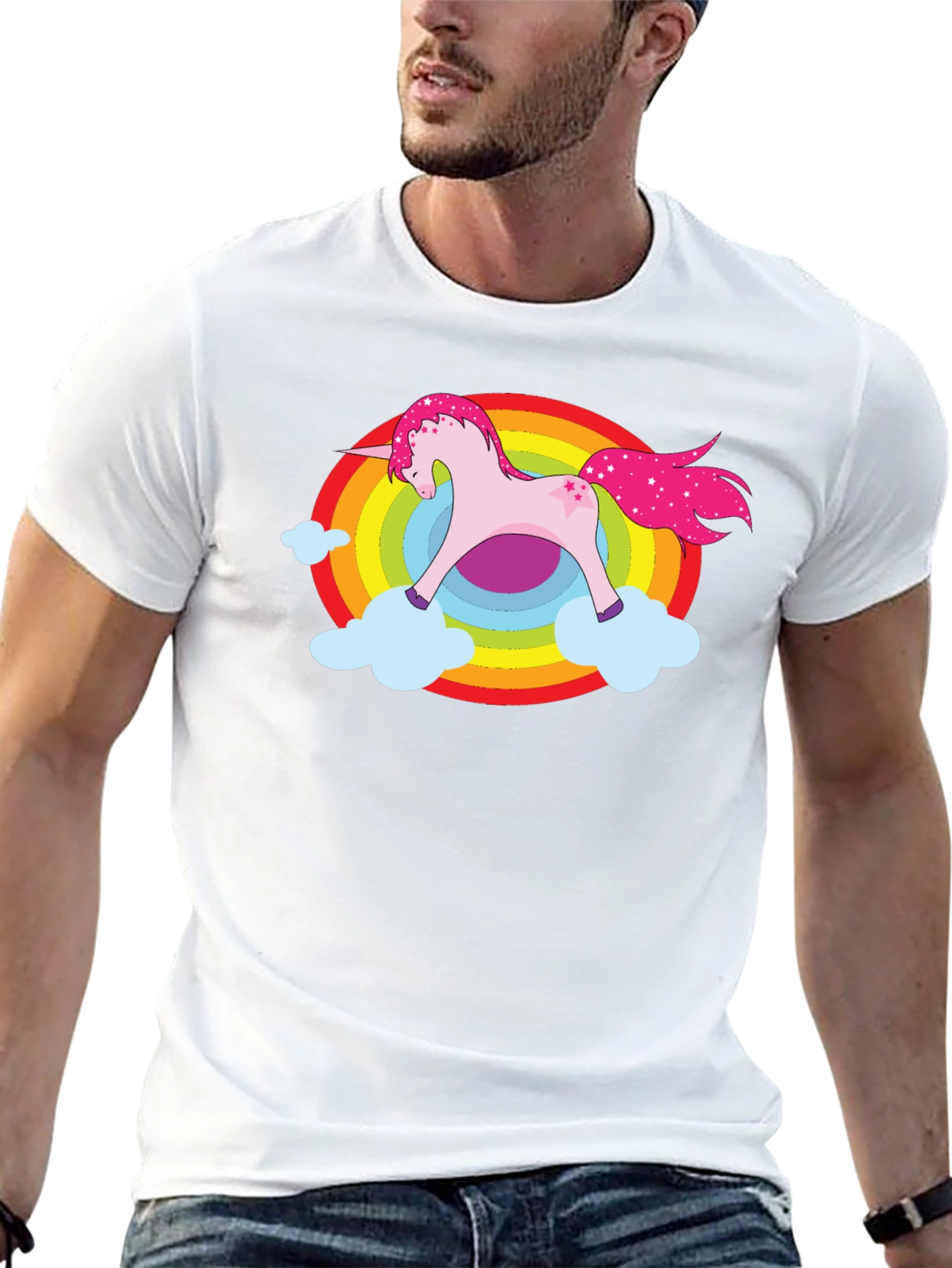 Black Unicorn Rainbow Cloud Graphic Black T-Shirt view 13