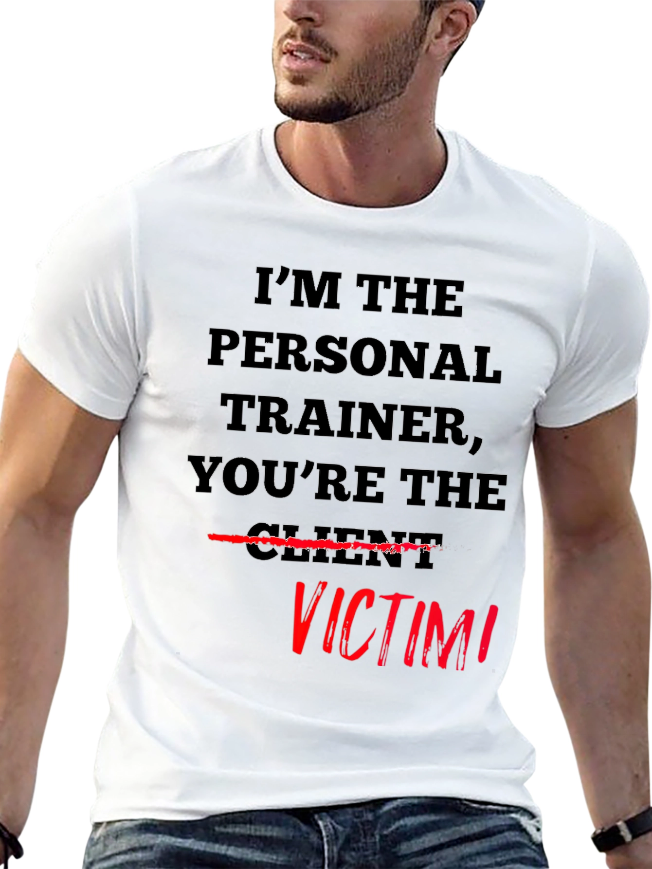 Black Personal Trainer Victim T-Shirt - Funny Workout Tee view 13